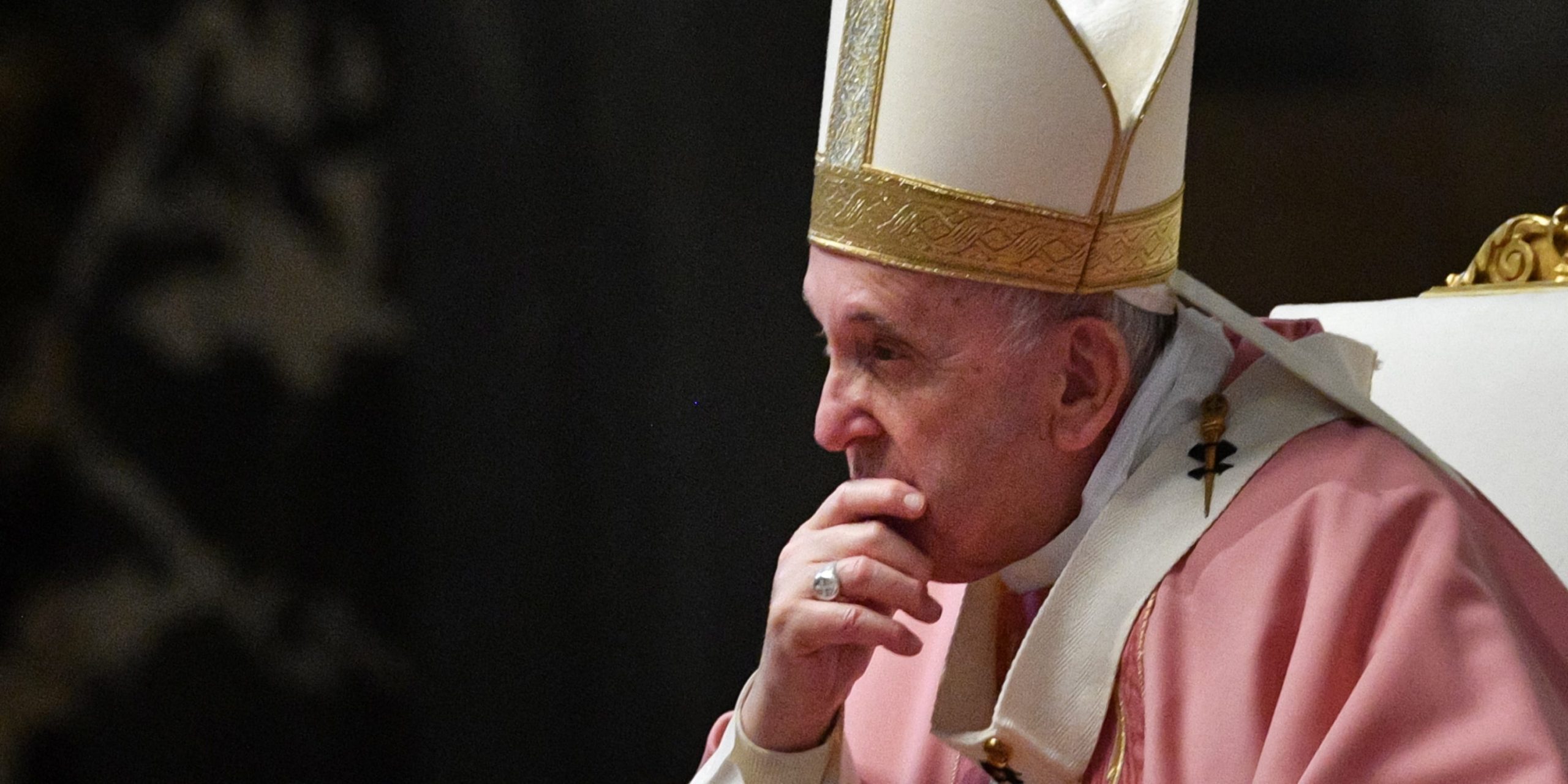 Pope Francis listens to Philippine Cardinal Luis Antonio Tagle (not pictured) during a mass to mark 500 years of Christianity in the Philippines, in St. Peter's Basilica at the Vatican, March 14, 2021. T