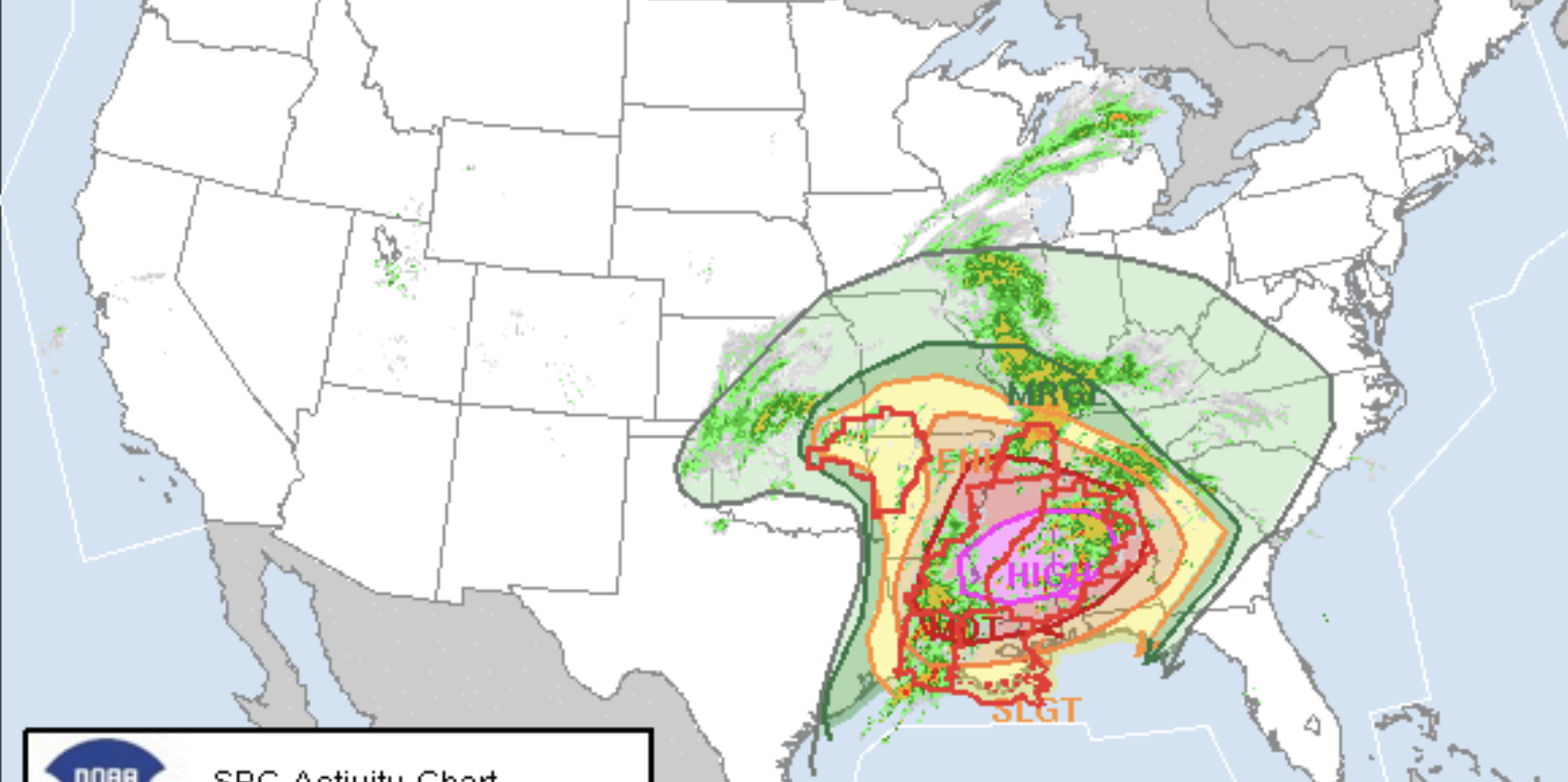 Tornado weather forecast in the Southeast.
