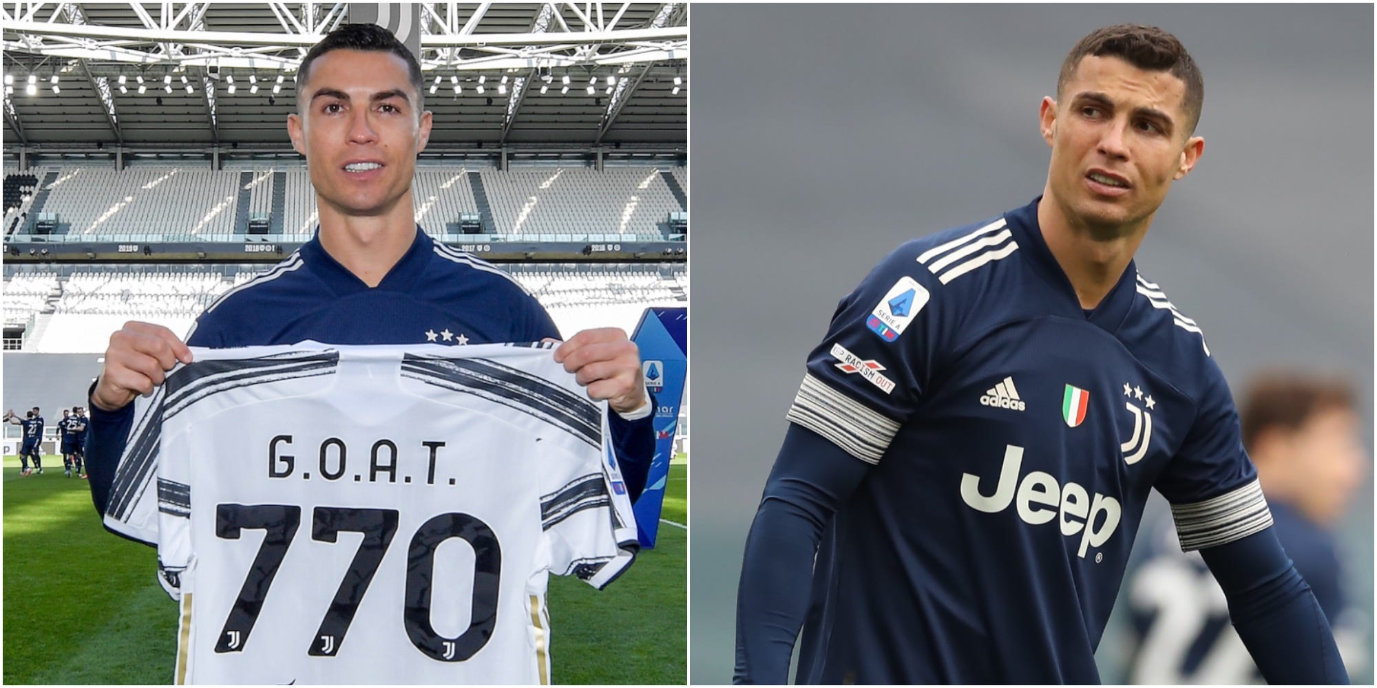 Cristiano Ronaldo presented with GOAT jersey by Juventus after