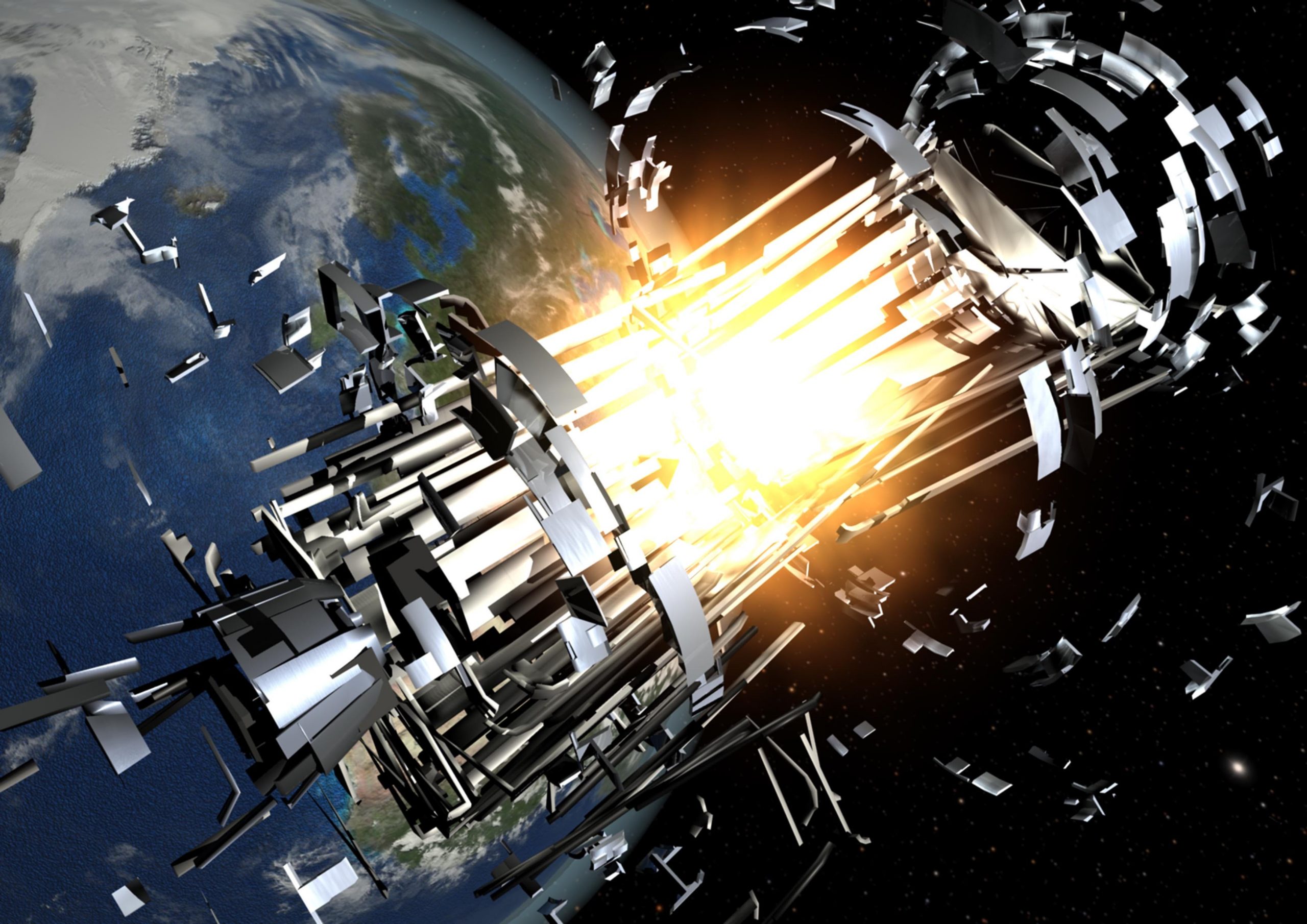 rocket body explosions illustration space debris junk esa