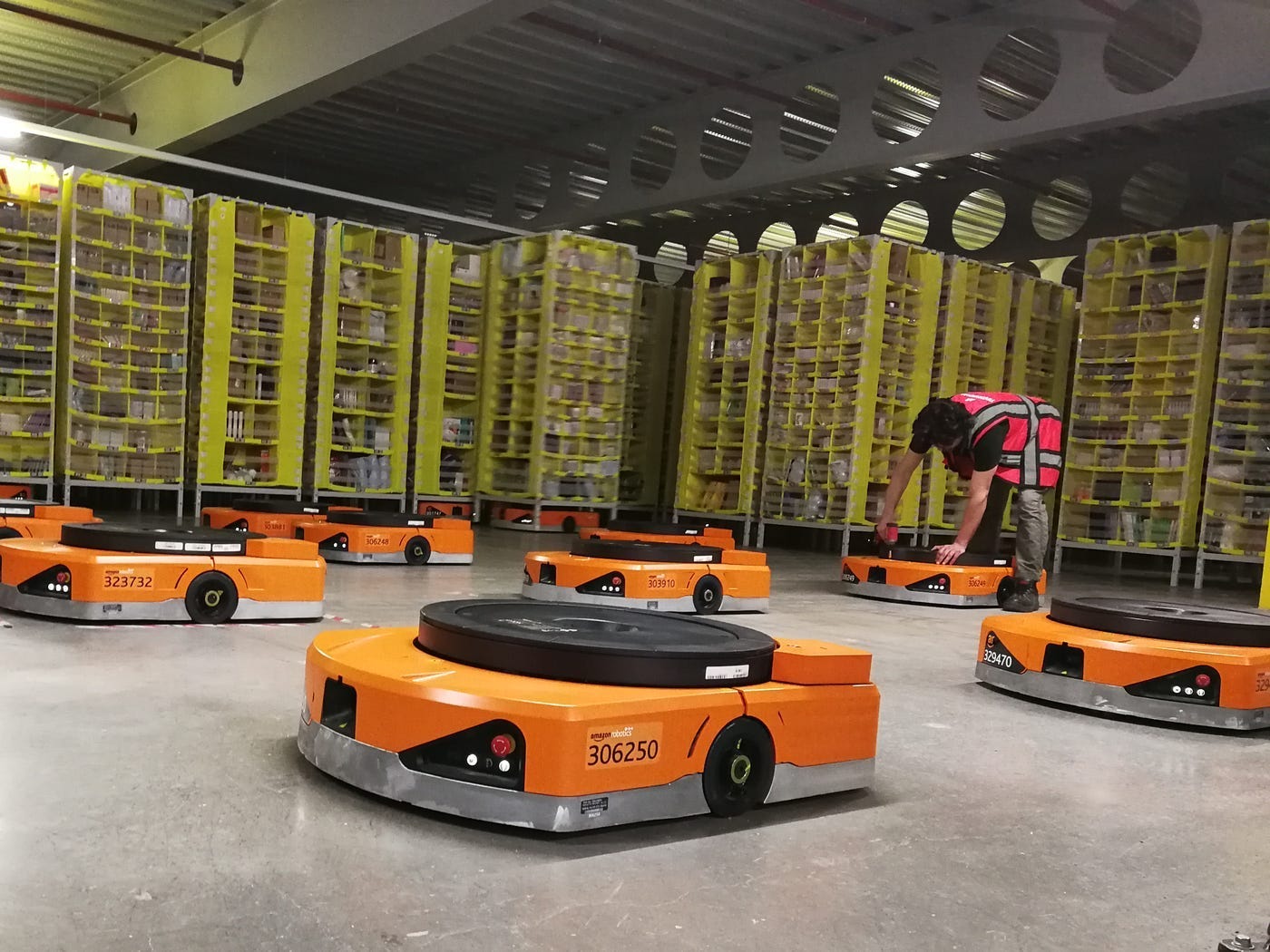 Robots in a UK Amazon warehouse