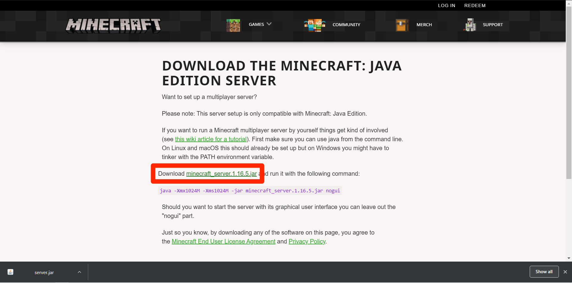 minecraft server jar not downloading