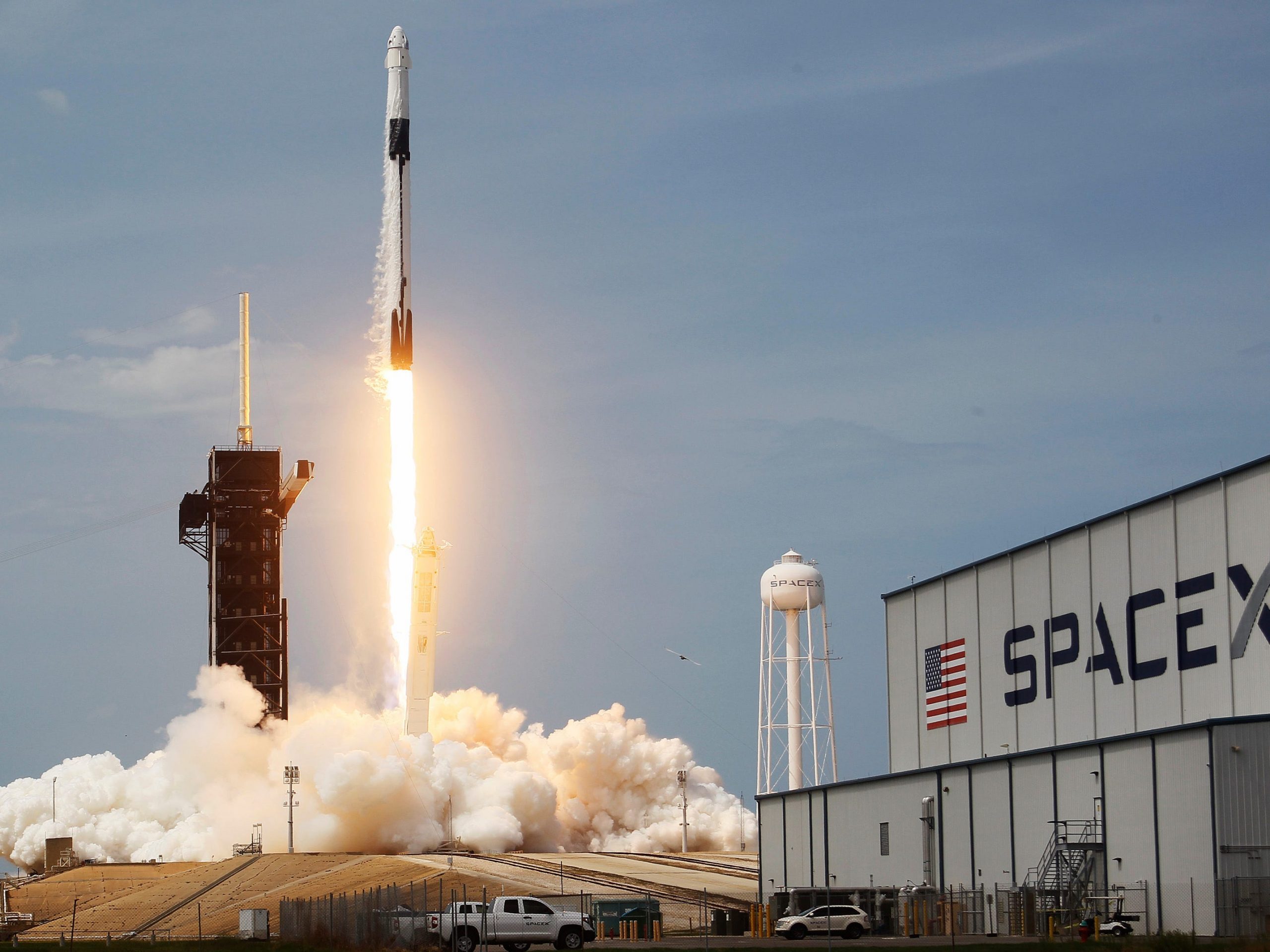 The SpaceX Falcon 9 rocket takes off at the Kennedy Space Center on May 30, 2020 in Cape Canaveral, Florida.