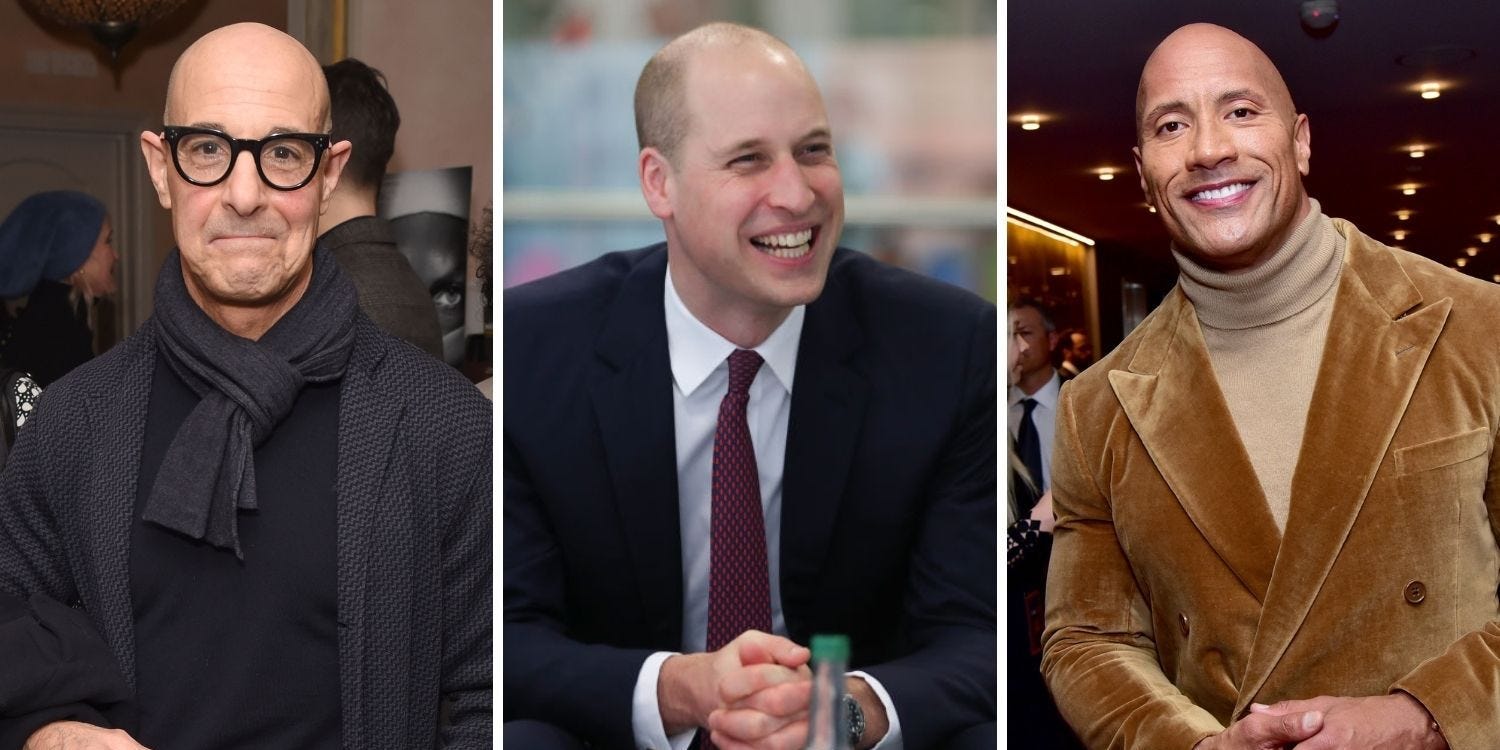 stanley tucci prince william dwayne 'the rock' johnson bald men