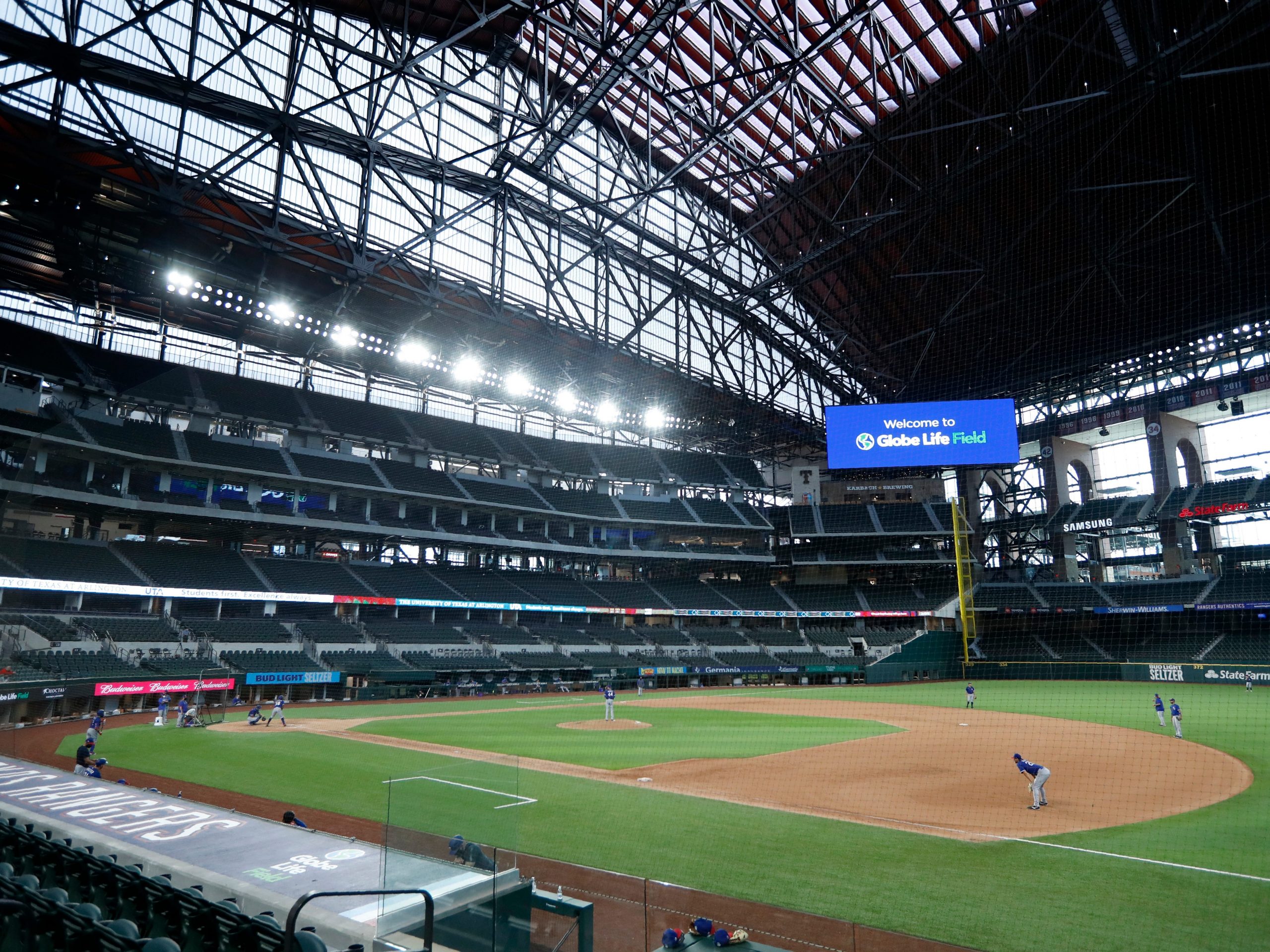 Photos of Texas Rangers full capacity home opener today