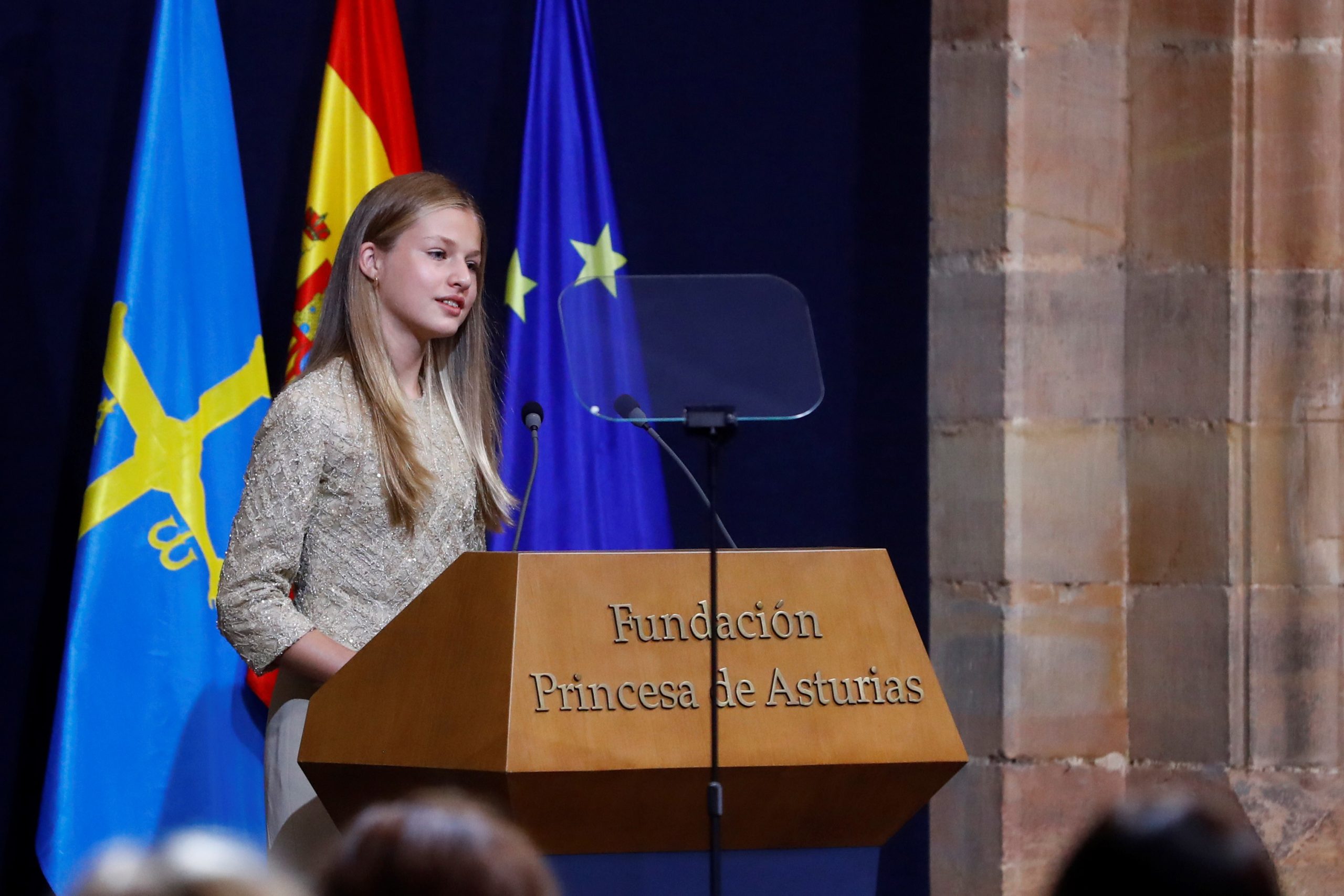De Spaanse kroonprinses Leonor, hier tijdens een toespraak in het Spaanse Oviedo in oktober, gaat ook naar het Atlantic College. Foto: EPA