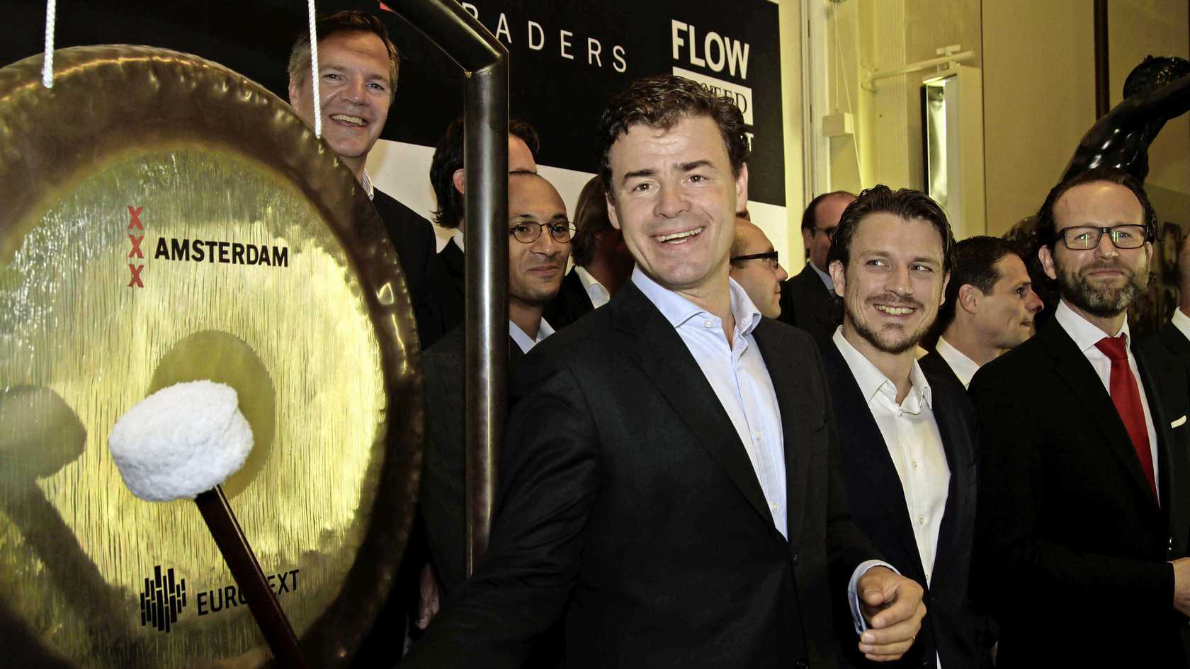 Flow Traders-topman Dennis Dijkstra bij de beursgang in 2015.