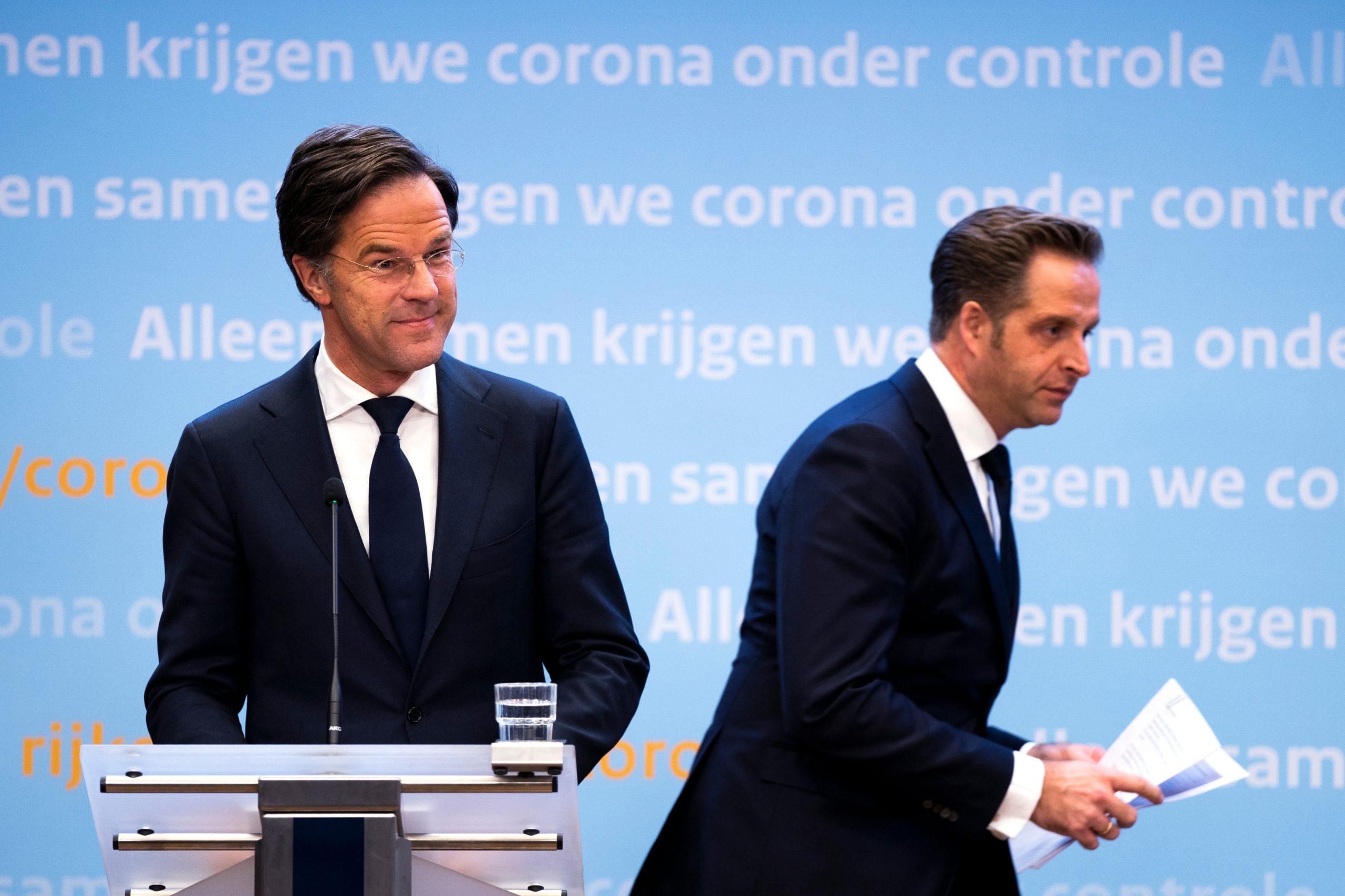 Demissionair premier Mark Rutte en demissionair minister Hugo de Jonge
