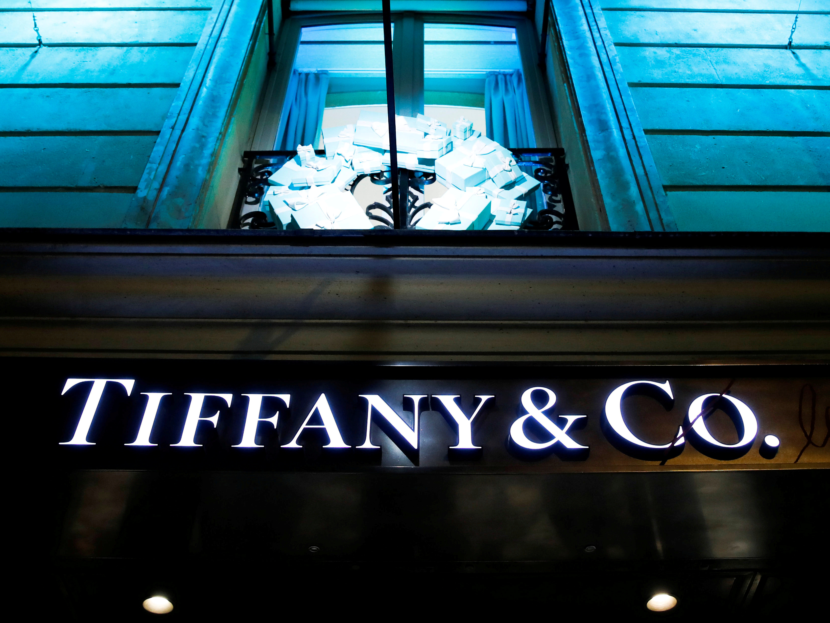FILE PHOTO: A Tiffany &amp; Co. logo is seen outside a store in Paris, France, November 22, 2019. REUTERS/Gonzalo Fuentes/File Photo