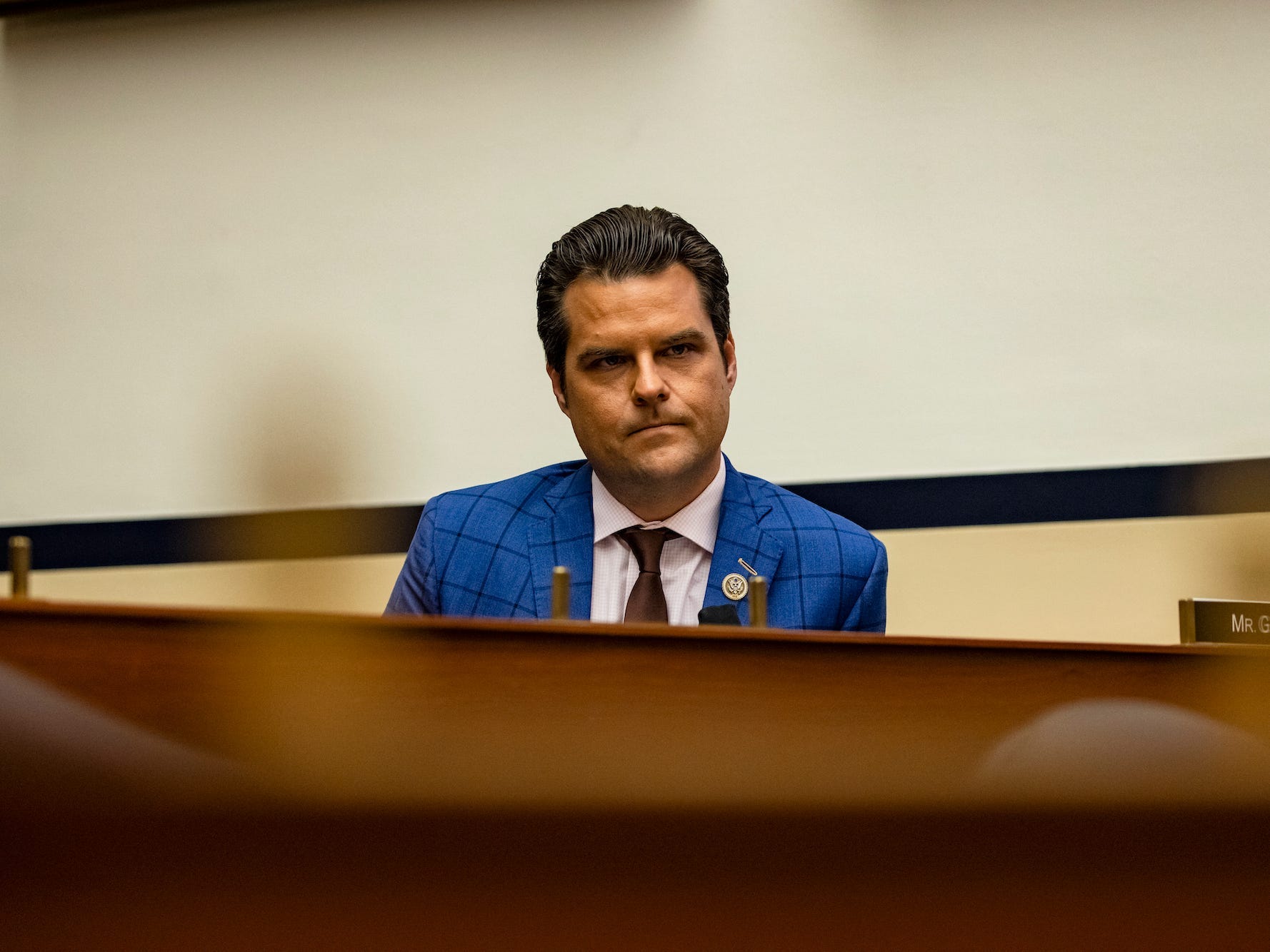 WASHINGTON, DC - DECEMBER 09: Representative Matt Gaetz (R-FL) during a House Armed Services Subcommittee hearing with members of the Fort Hood Independent Review Committee on Capitol Hill on December 9, 2020 in Washington, DC. The U.S. Army has fired or suspended 14 leaders at Fort Hood following an investigation into the death of Specialist Vanessa Guillén and numerous other deaths and reports of sexual abuse on the military base. (Photo by Samuel Corum/Getty Images)