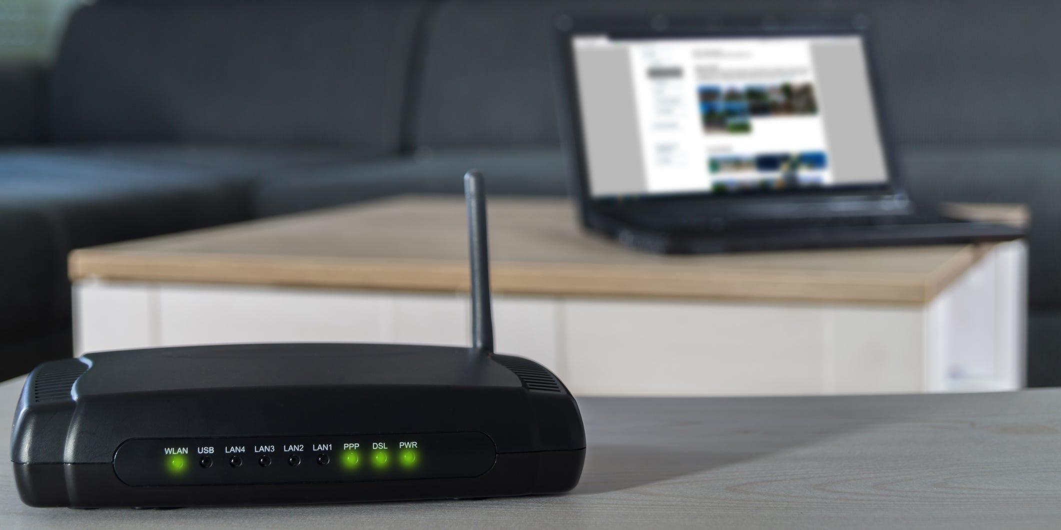 A laptop and router