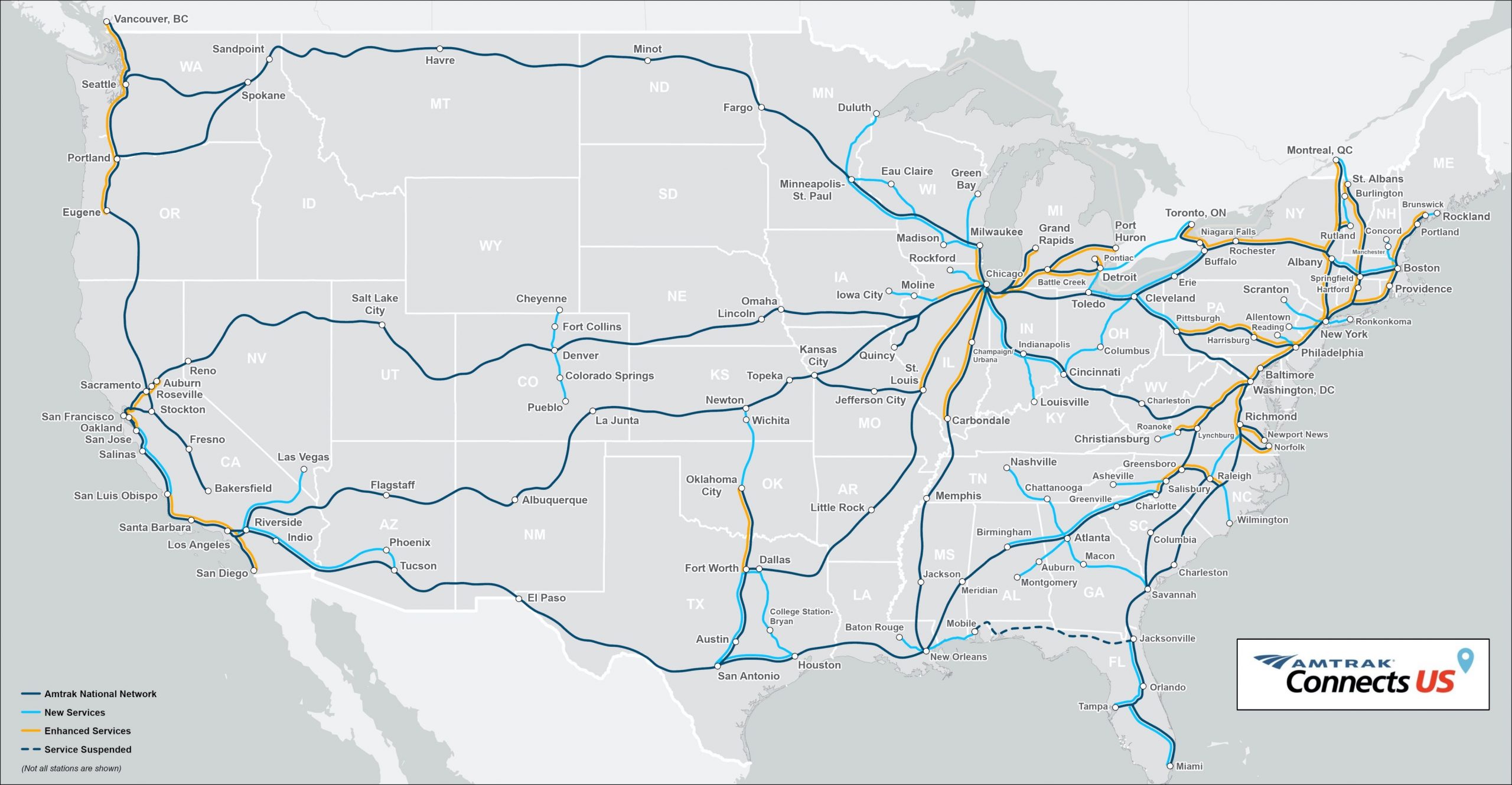 Amtrak Connect US Map 2021 March
