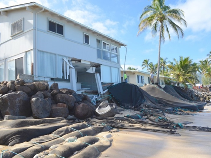 Private home damage due to sea level rise and coastal erosion.