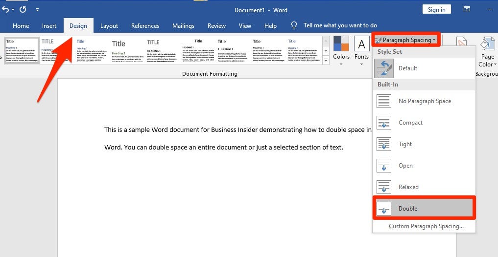 how to double space in microsoft word 2016