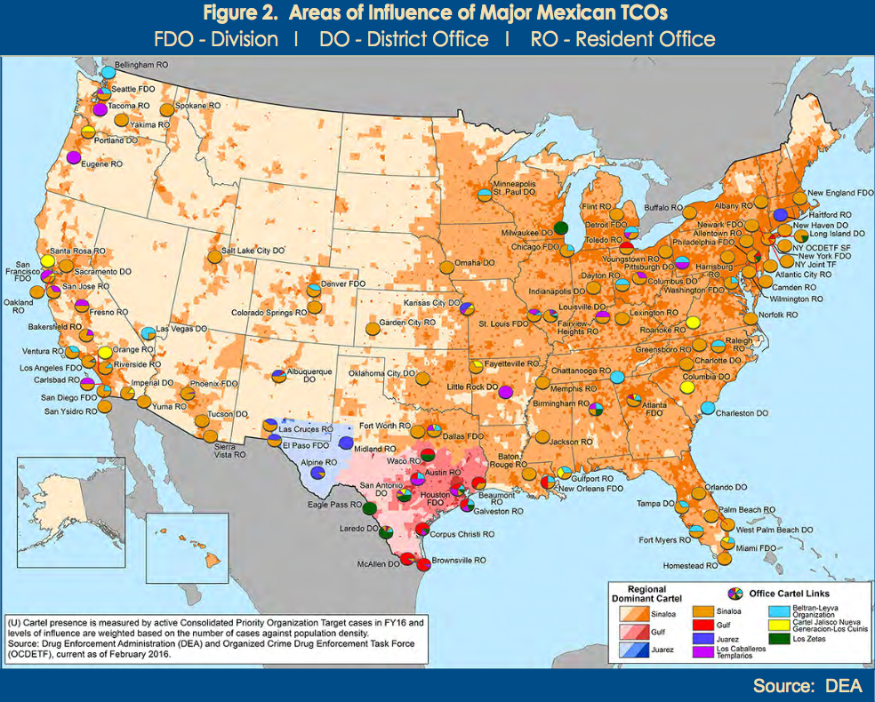 US drug market mexican cartel control DEA map