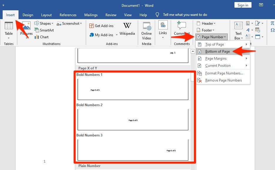 how to number pages in word document