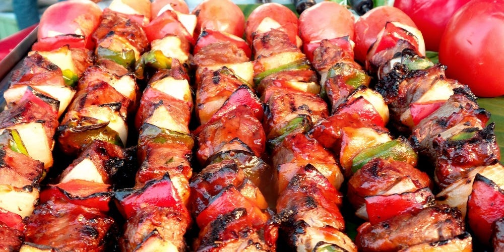 shish kebabs veggies food grill skewers