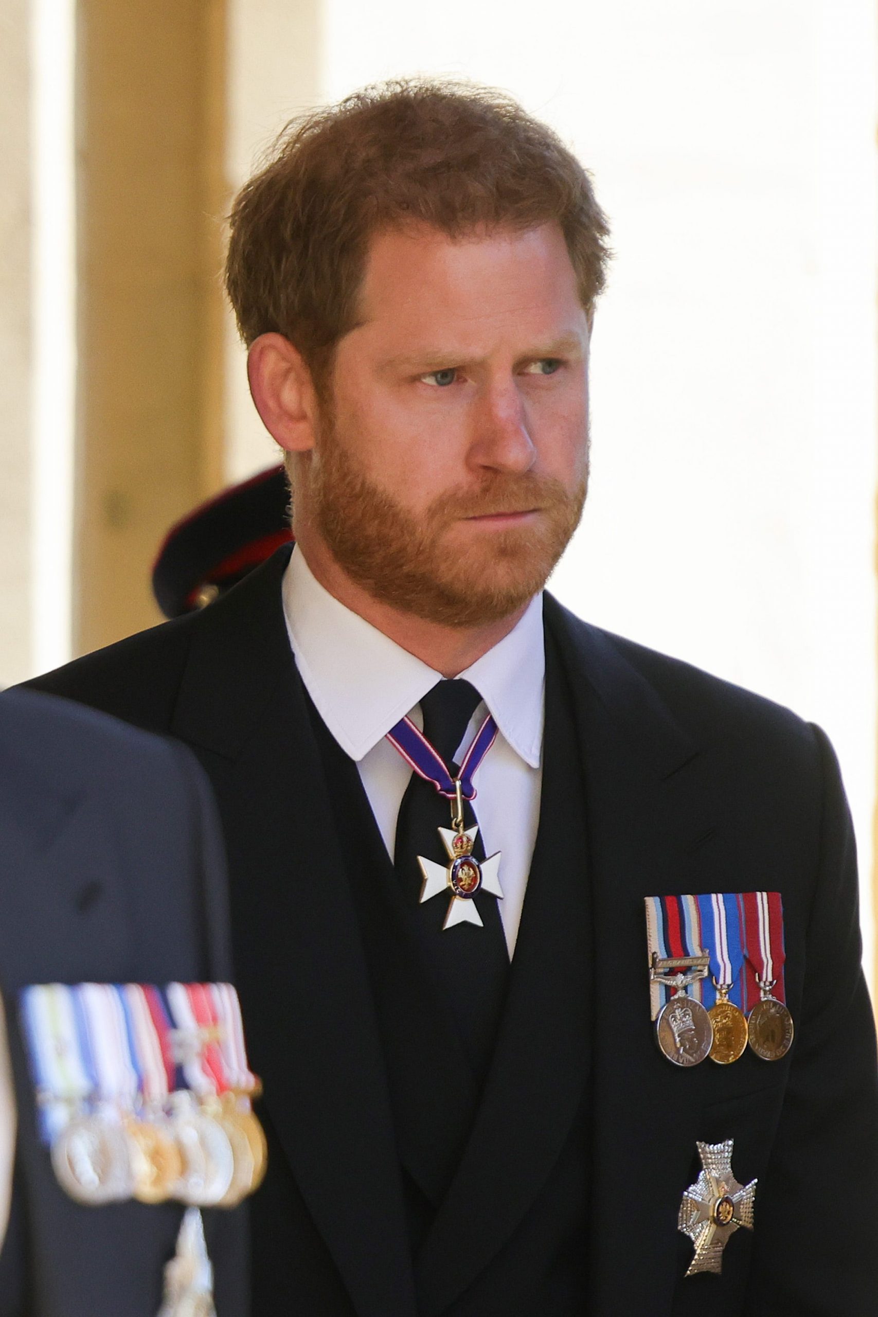 Prince Harry, Duke of Sussex during the funeral of Prince Philip, Duke of Edinburgh at Windsor Castle on April 17, 2021 in Windsor, England.