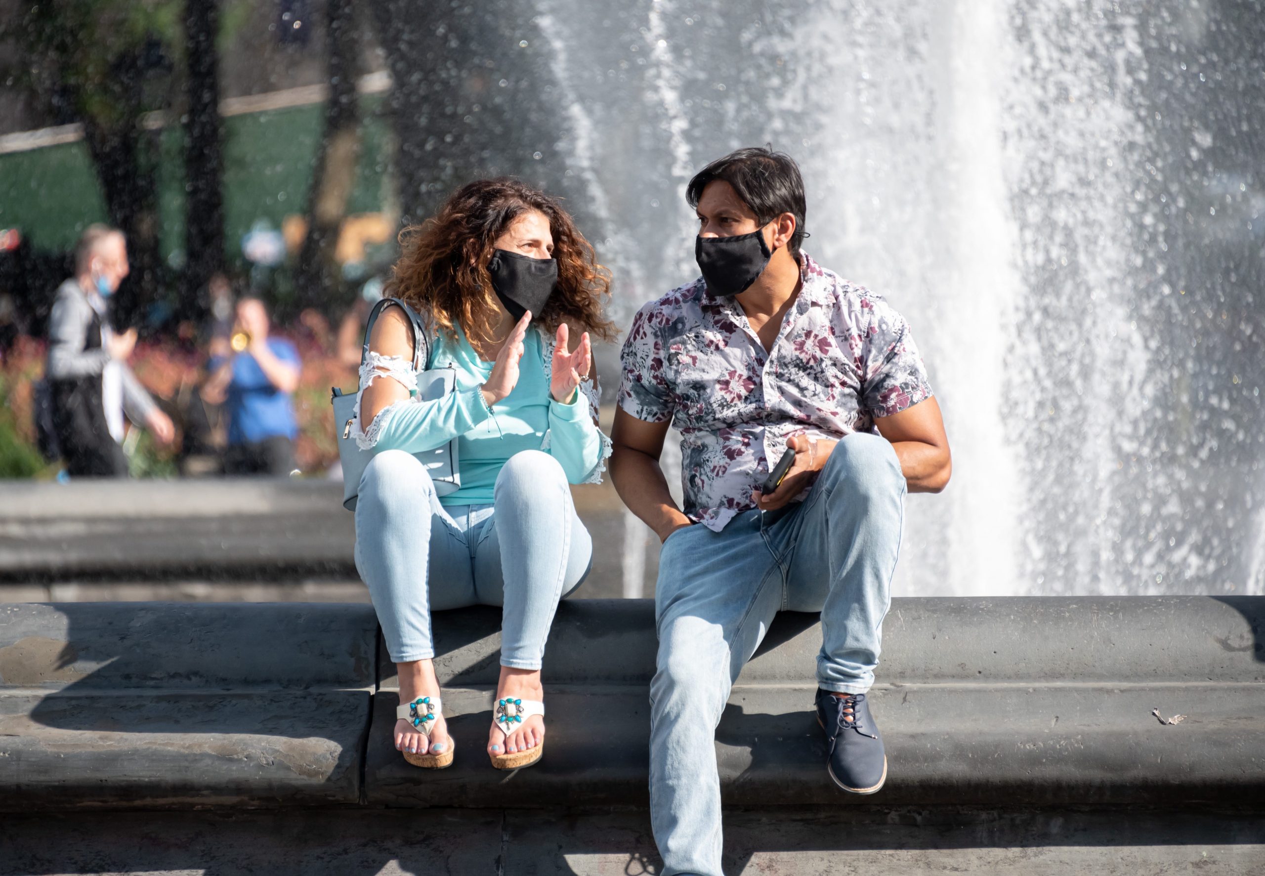 People wearing masks outside