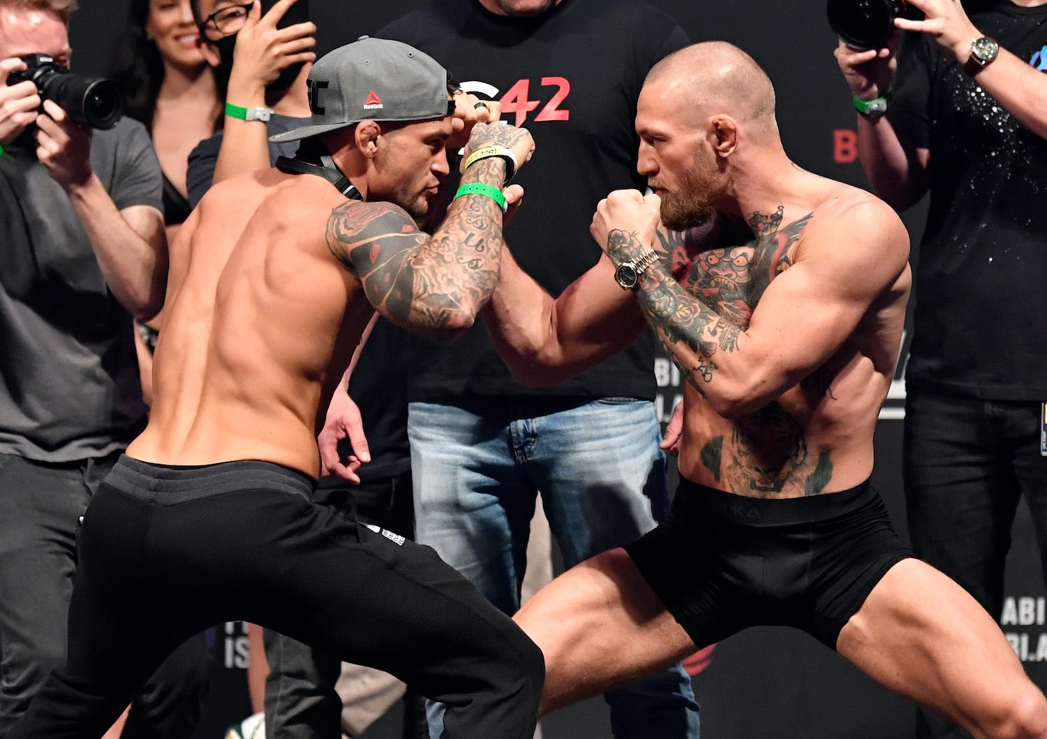 Conor McGregor at UFC 257, facing off against Dustin Poirier