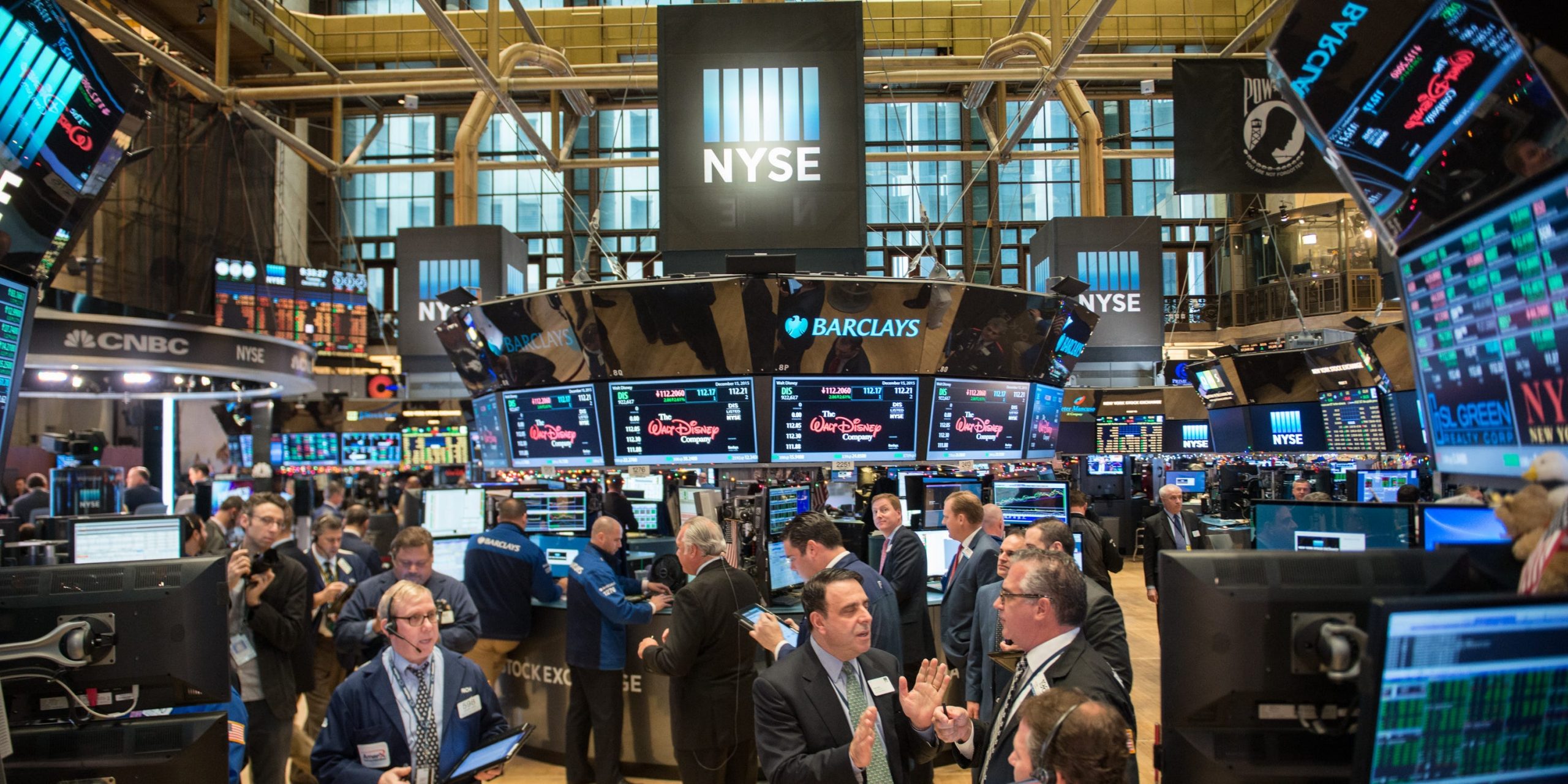 General view of atmosphere during the NYSE opening bell ceremony at the New York Stock Exchange on December 15