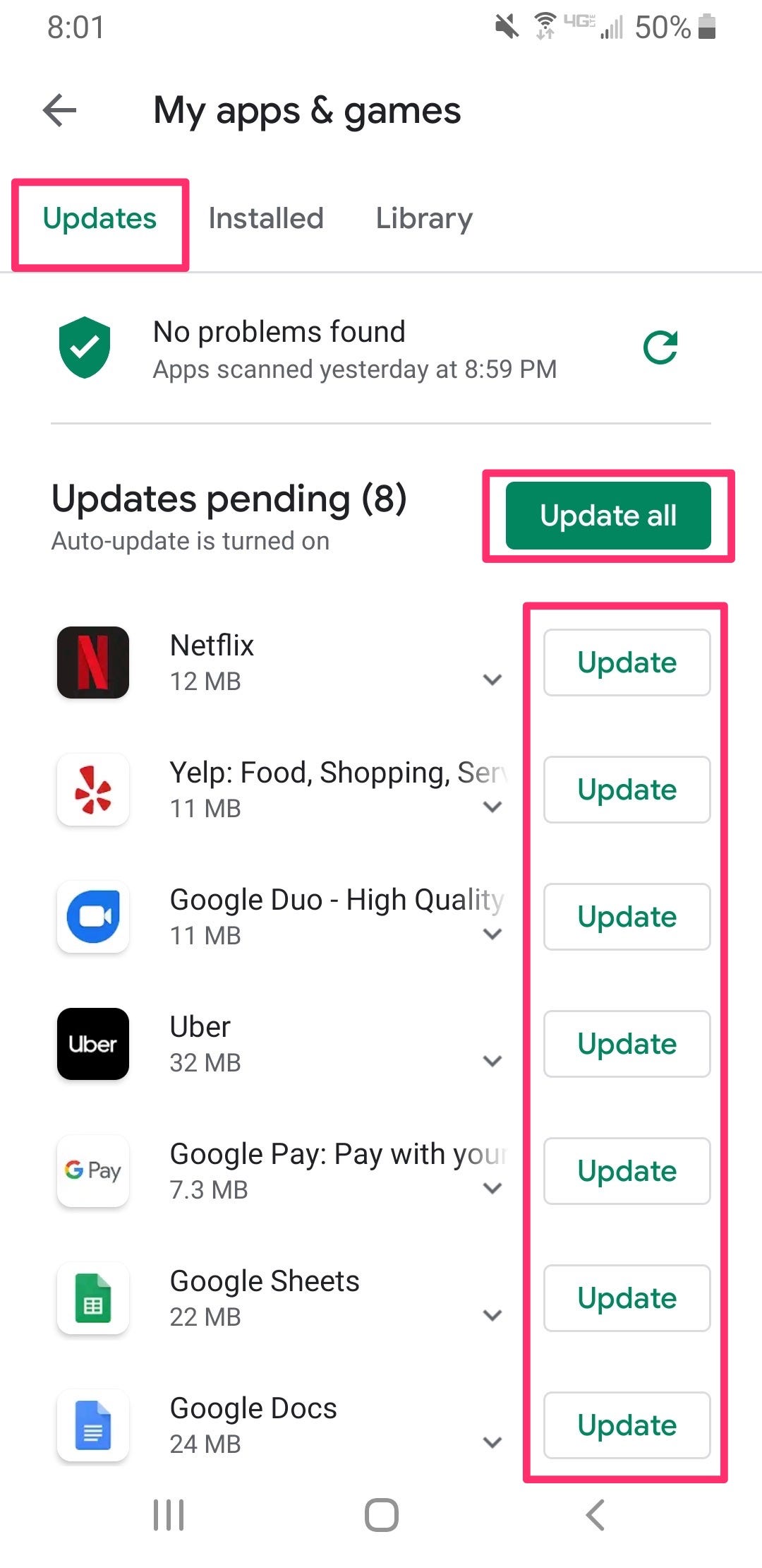 How to update apps on Android