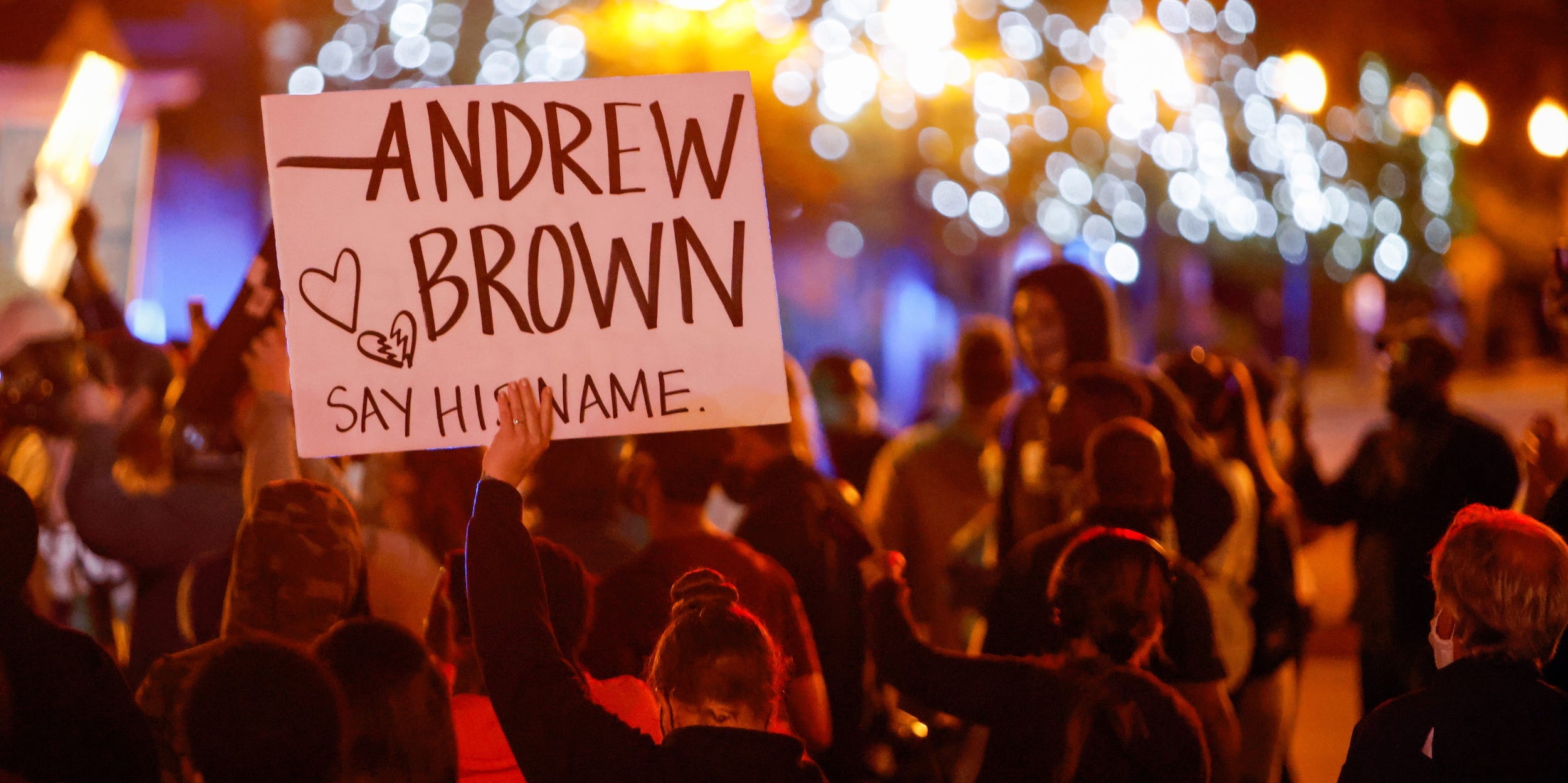 Protesters march in the evening after family members were shown body camera footage of a deputy sheriff shooting and killing Black suspect Andrew Brown Jr. last week, in Elizabeth City, North Carolina, U.S. April 26, 2021.
