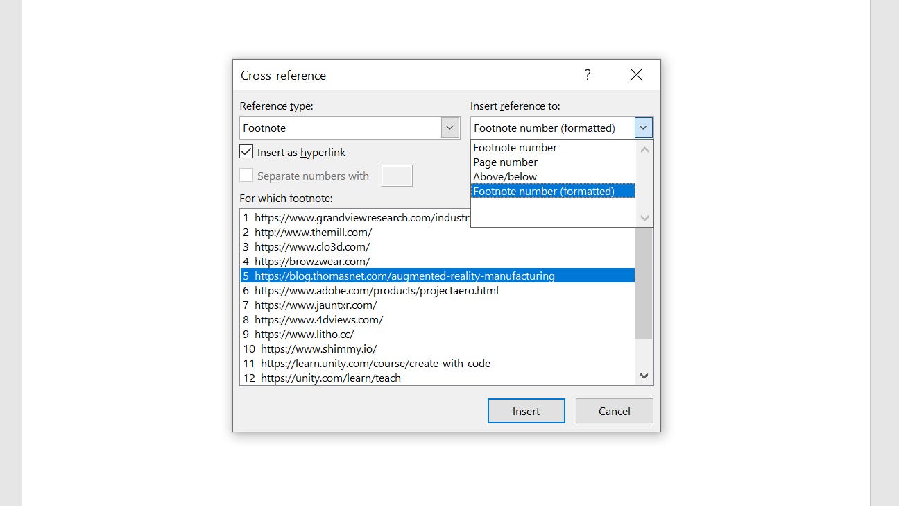 How to insert a footnote or endnote in Word 5