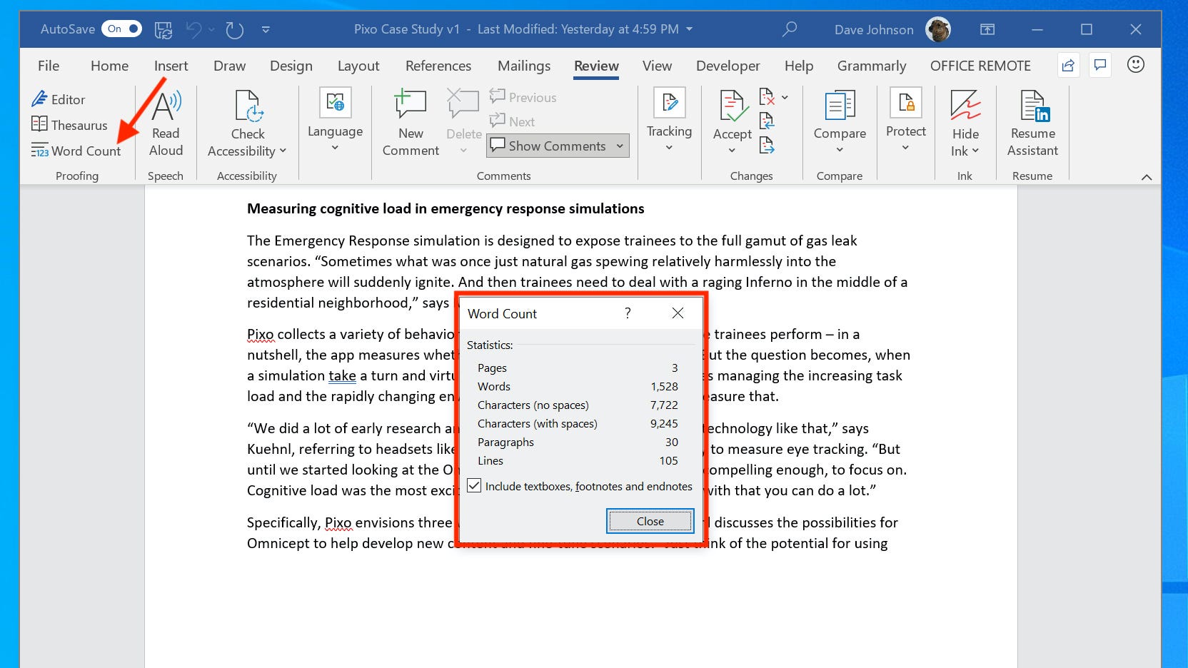 How to get a character count in Word 1