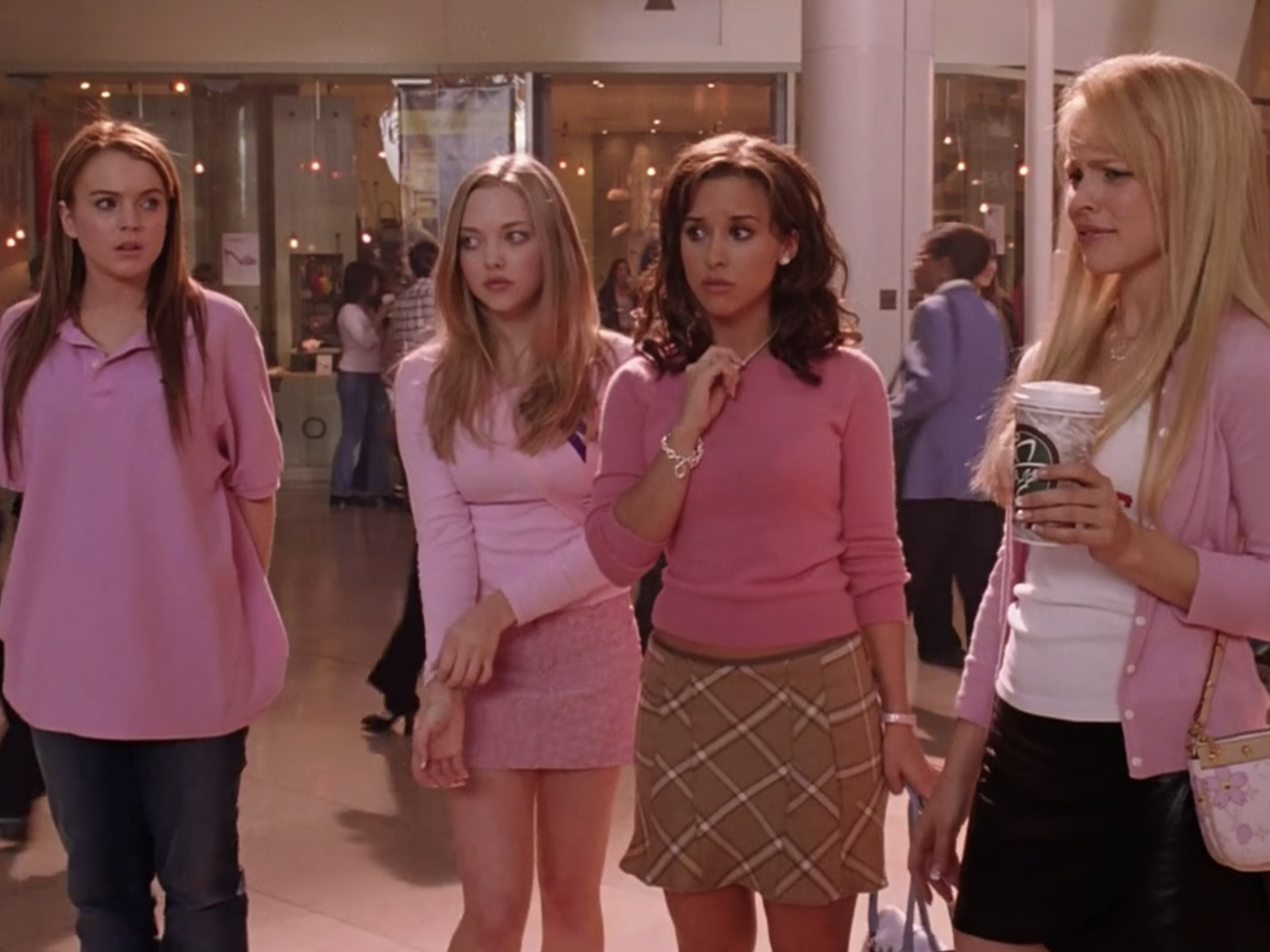 Lindsay Lohan, Amanda Seyfried, Lacey Chabert, and Rachel McAdams in "Mean Girls."