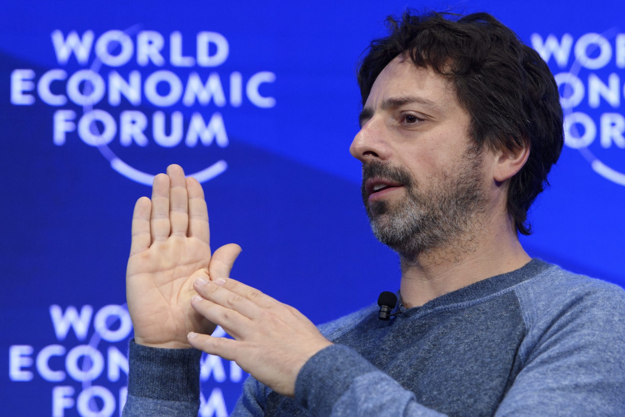 Medeoprichter Sergey Brin van Google op het World Economic Forum in Davos in 2017. Foto: EPA/Laurent Gillieron