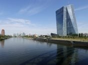 Het hoofdgebouw van de Europese Centrale Bank (ECB) in Frankfurt am Main.