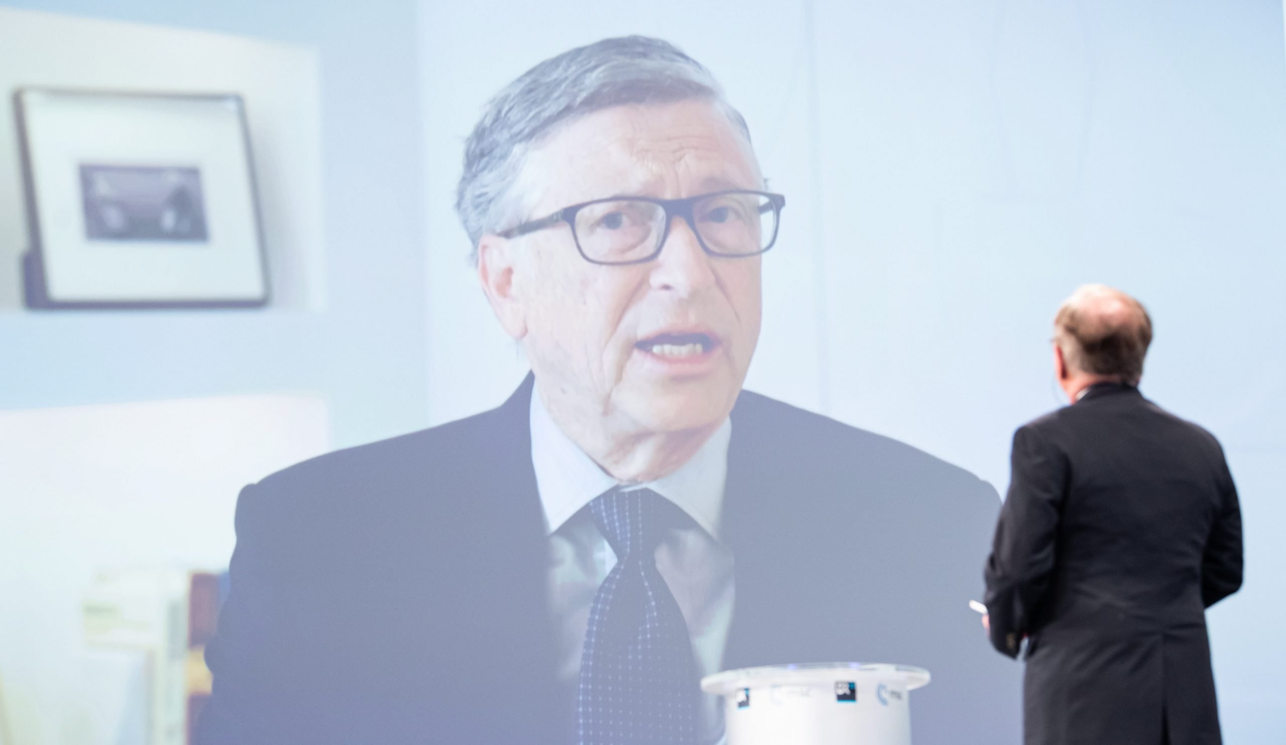 Microsoft-oprichter Bill Gates tijdens een online-conferentie over internationale veiligheid in februari 2021. Foto: EPA/MSC/Mueller 