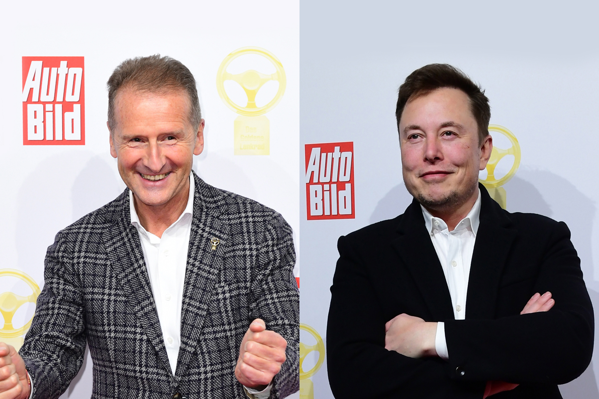 Volkswagen-topman Herbert Diess en Tesla-baas Elon Musk.