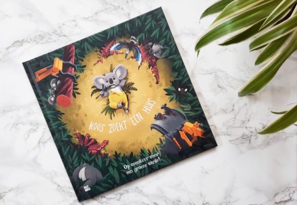 Koos' eerste prentenboek, met als thema ontbossing. Foto: Koos de Koala Koos' eerste prentenboek, met als thema ontbossing. Foto: Koos de Koala