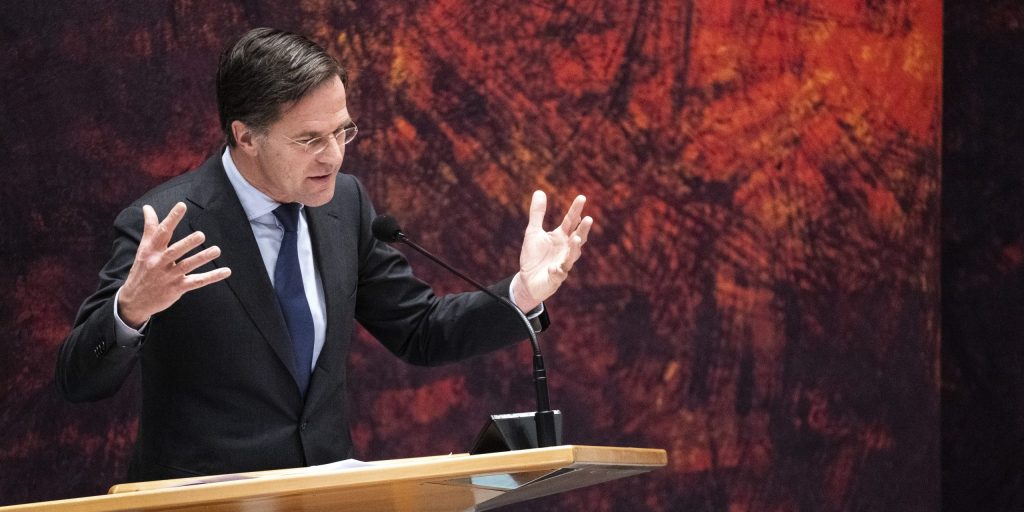 Mark Rutte (VVD) in de Tweede Kamer tijdens een debat over de mislukte formatieverkenning.