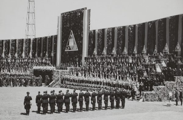 Een NSB-bijeenkomst in Den Haag in 1941. Foto: W.F.M. Mol/Stapf Bilderdienst Een NSB-bijeenkomst in Den Haag in 1941. Foto: W.F.M. Mol/Stapf Bilderdienst