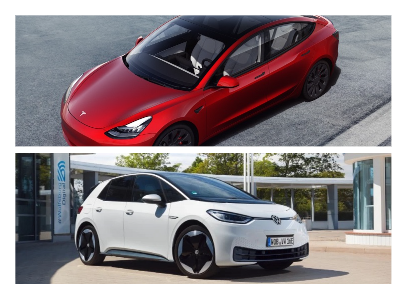 Tesla Model 3 versus de Volkswagen ID.3 en ID.4
