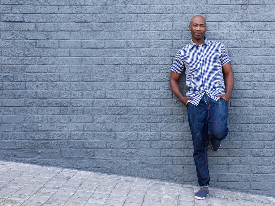 full body shot brick wall