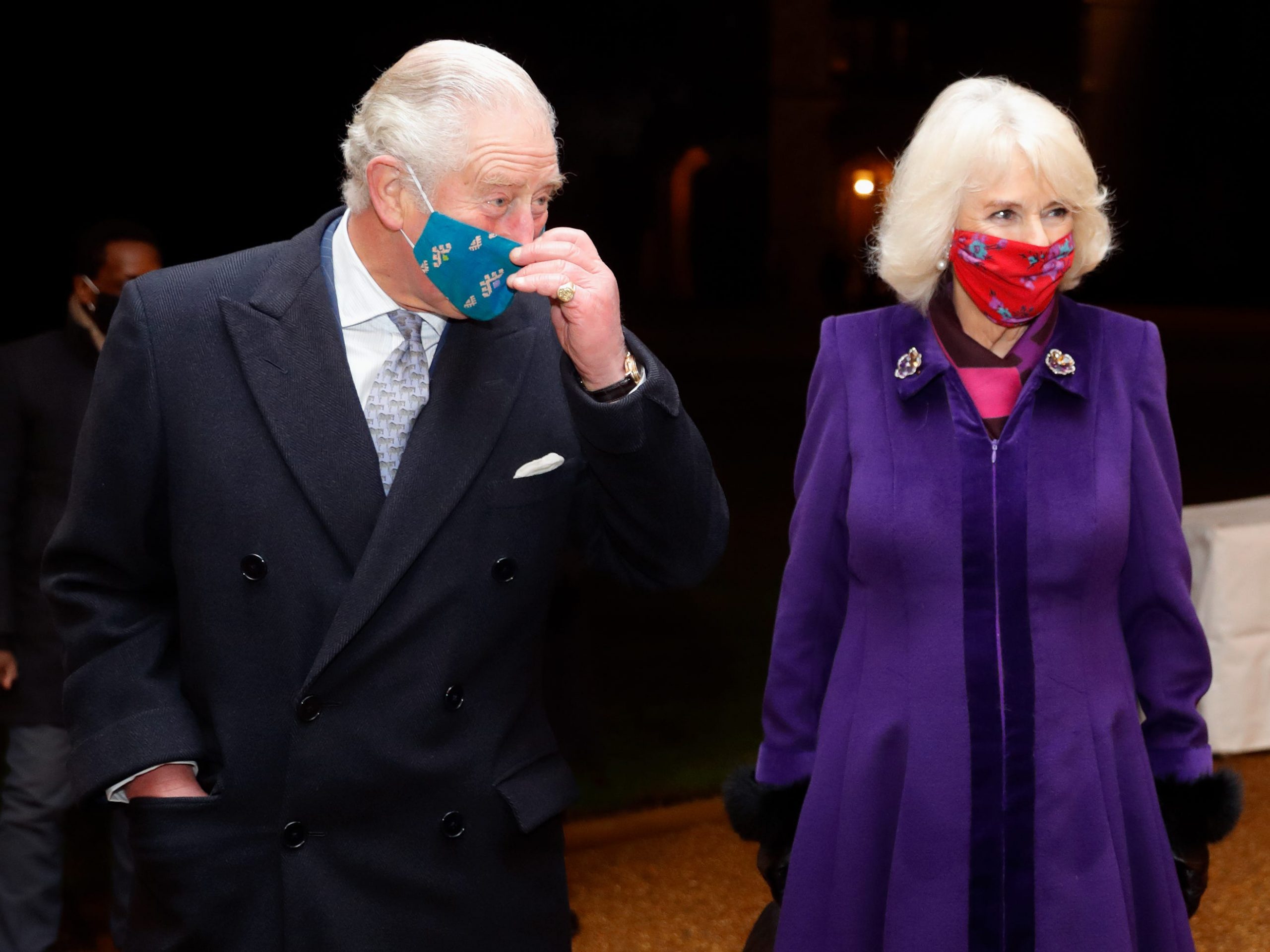 Prince Charles and Camilla wearing masks