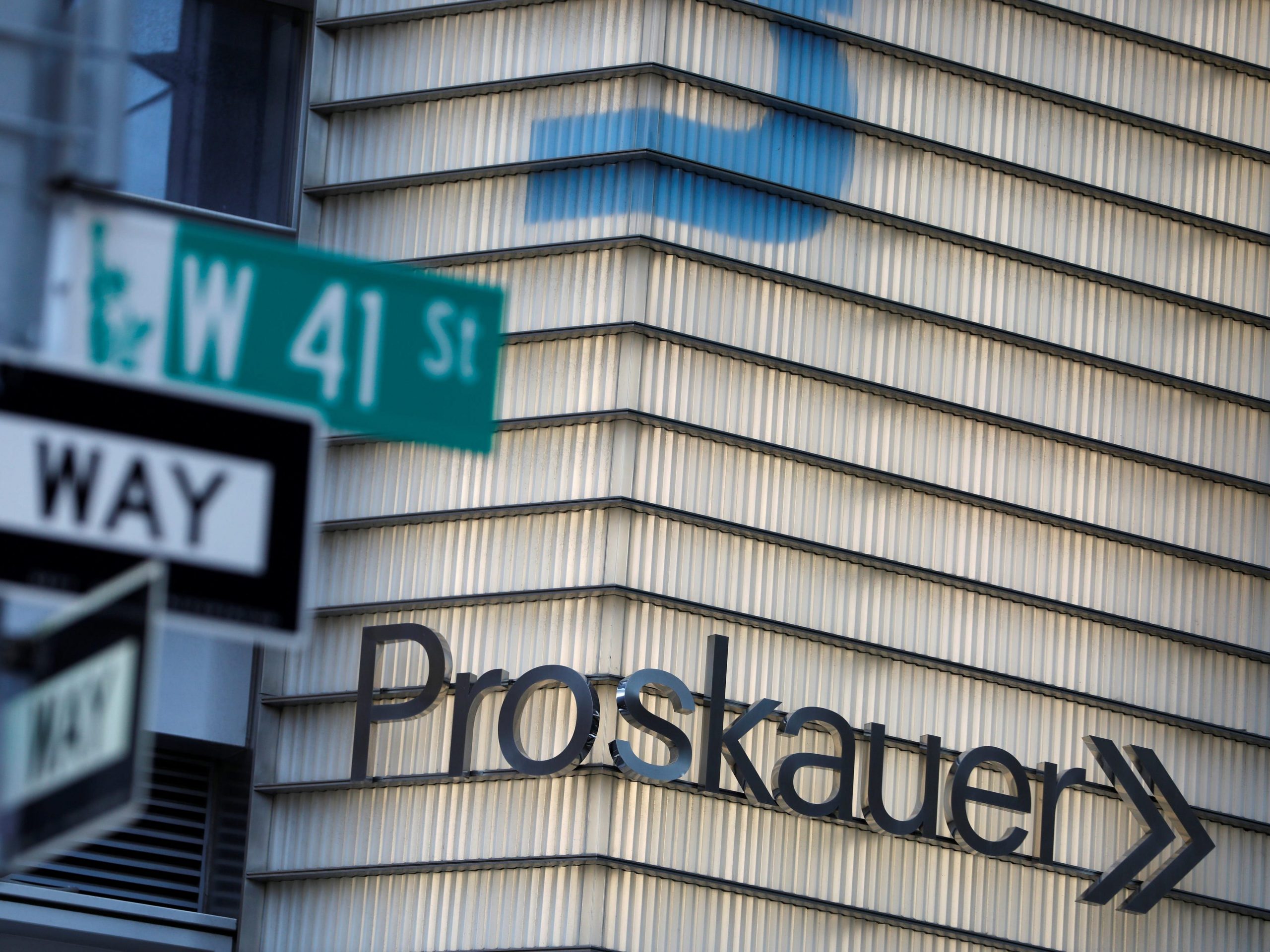 Signage is seen on the exterior of the building where law firm Proskauer Rose LLP is located in Manhattan, New York City, U.S., August 17, 2020.