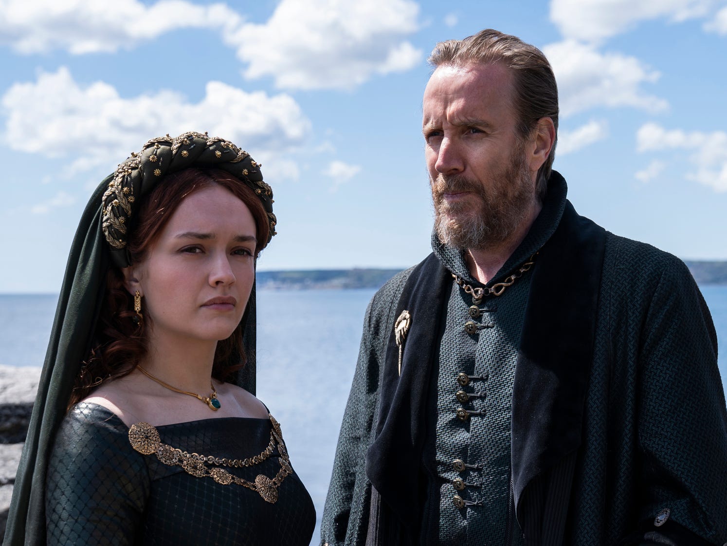 Olivia Cooke as Alicent Hightower and Rhys Ifans as Otto Hightower House of the Dragon HBO Game of Thrones TV show 2