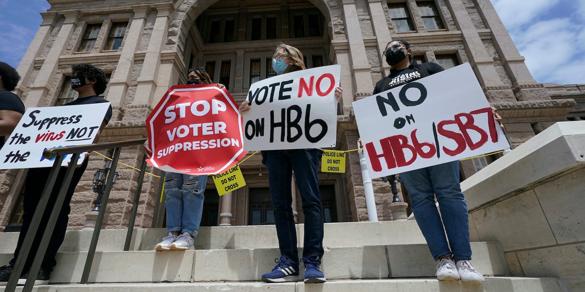 Demonstrators protest against Texas voter bills HB6 and SB7