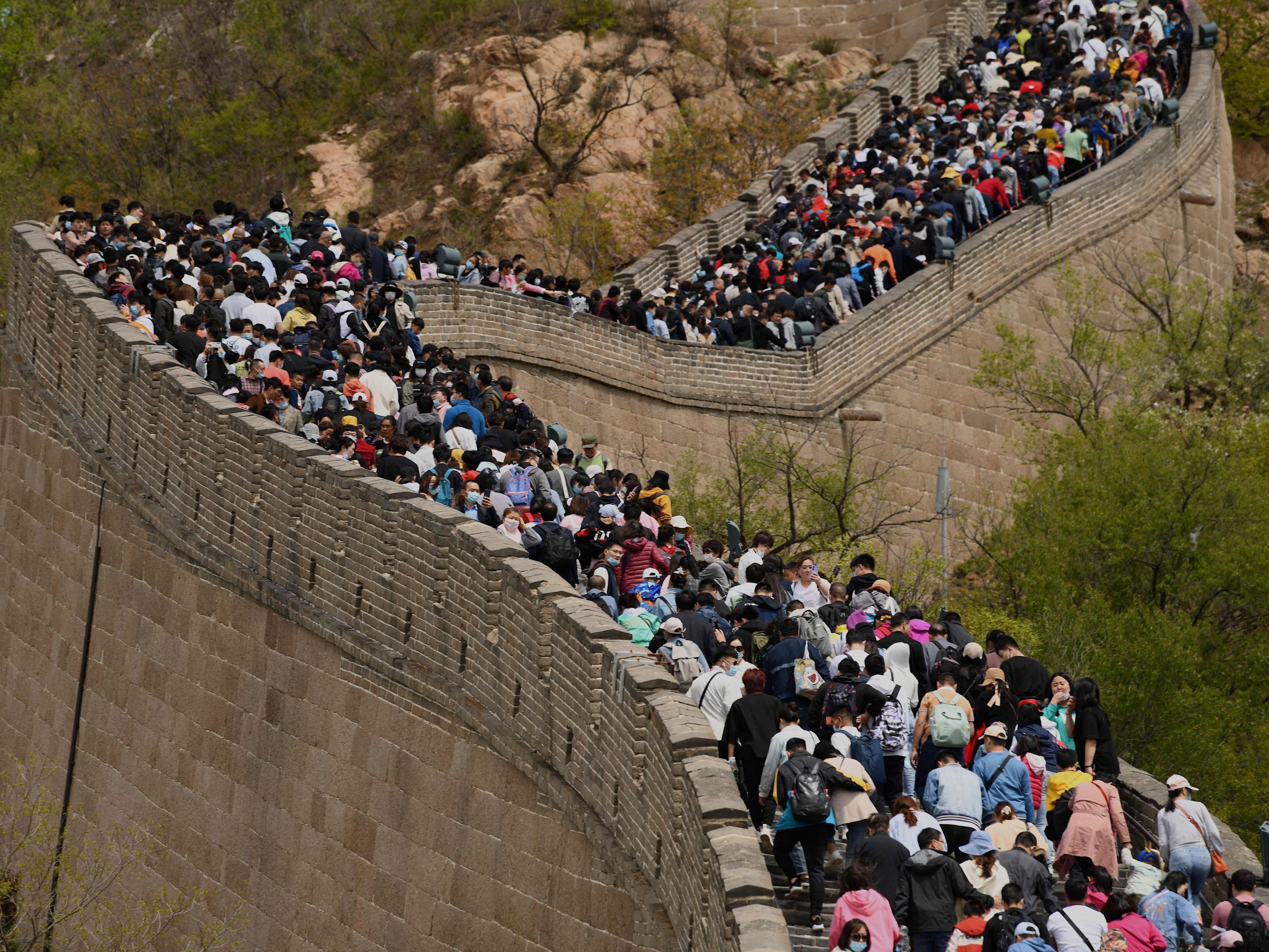 People visit the Great Wall during the labour day holiday in Beijing on May 1, 2021