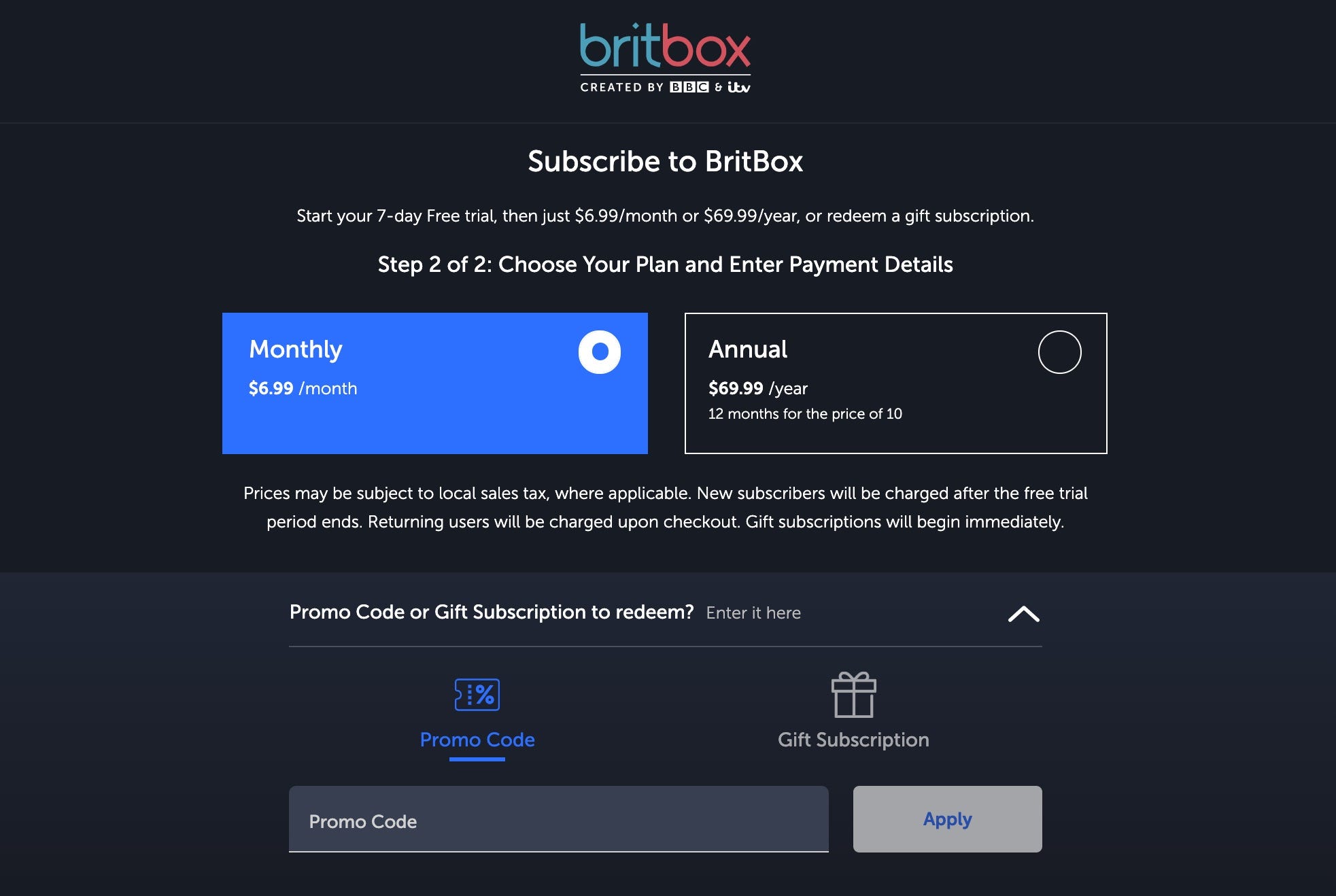 Promo store code britbox