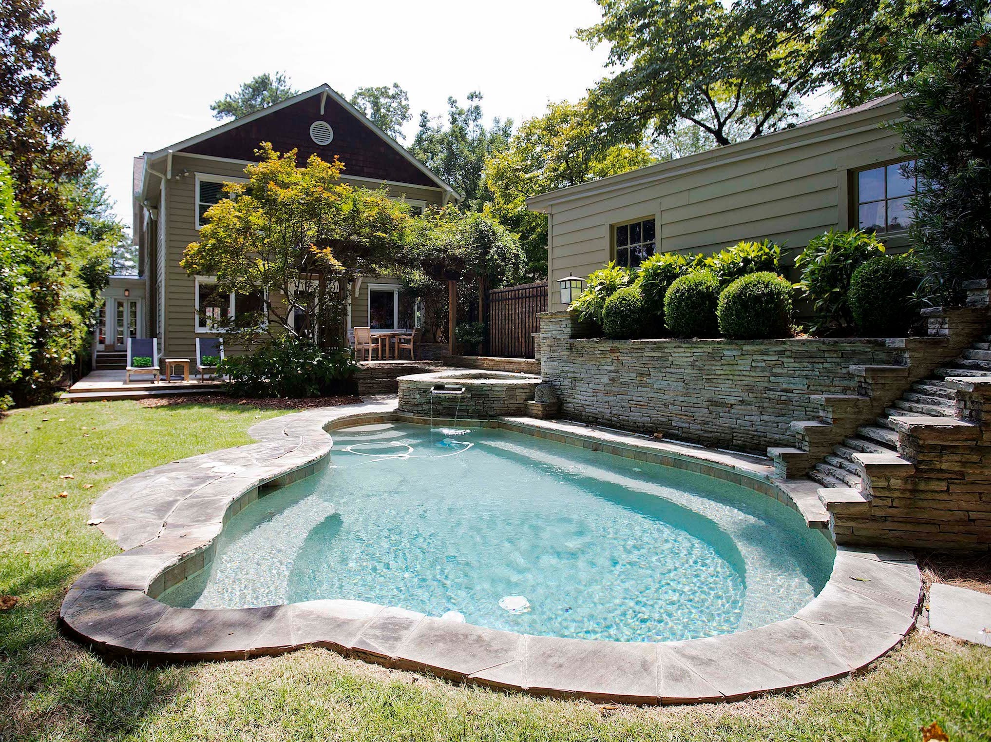 Swimming pool in backyard