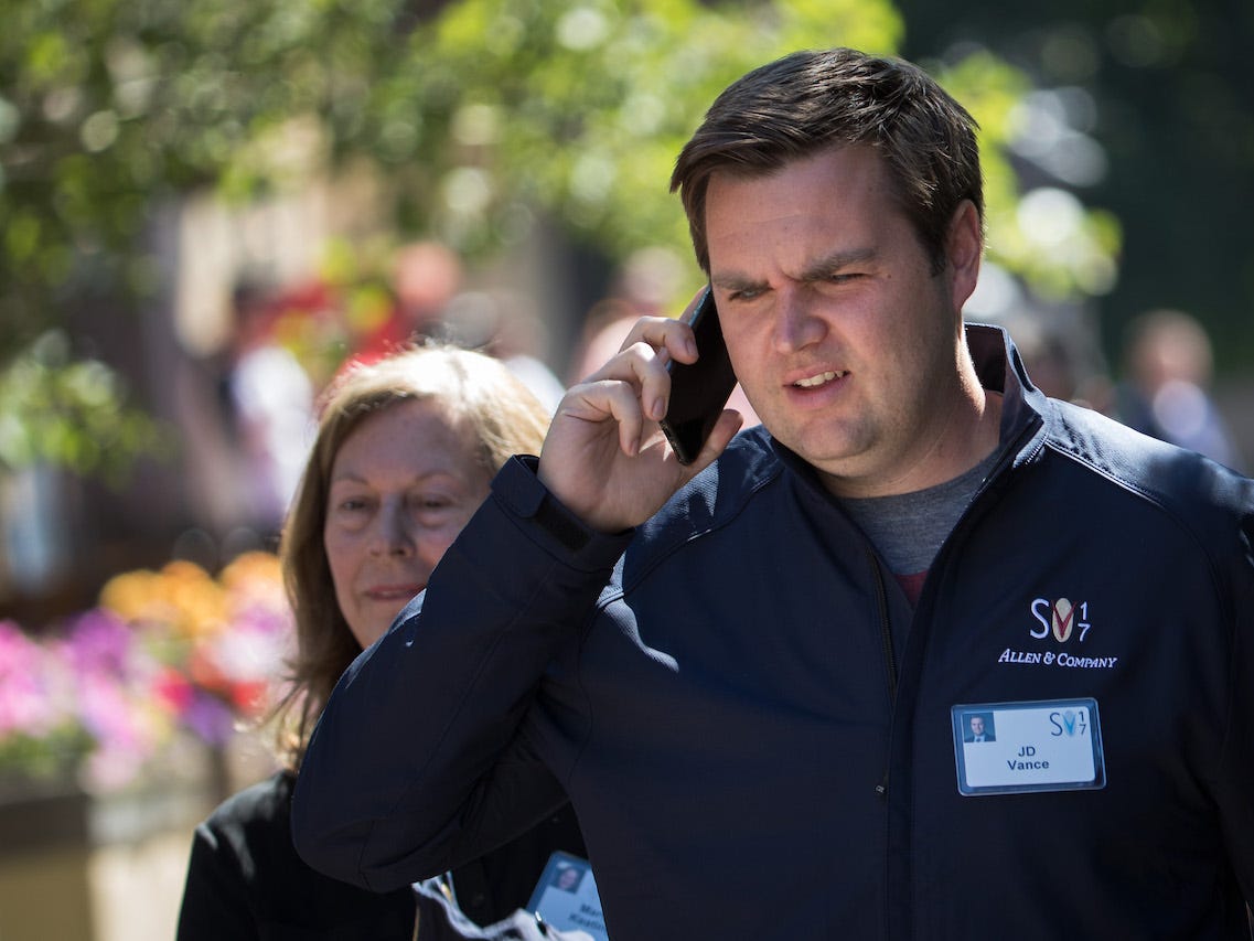 JD Vance, venture capitalist and author of 'Hillbilly Elegy,' attends the second day of the annual Allen & Company Sun Valley Conference, July 12, 2017 in Sun Valley, Idaho.