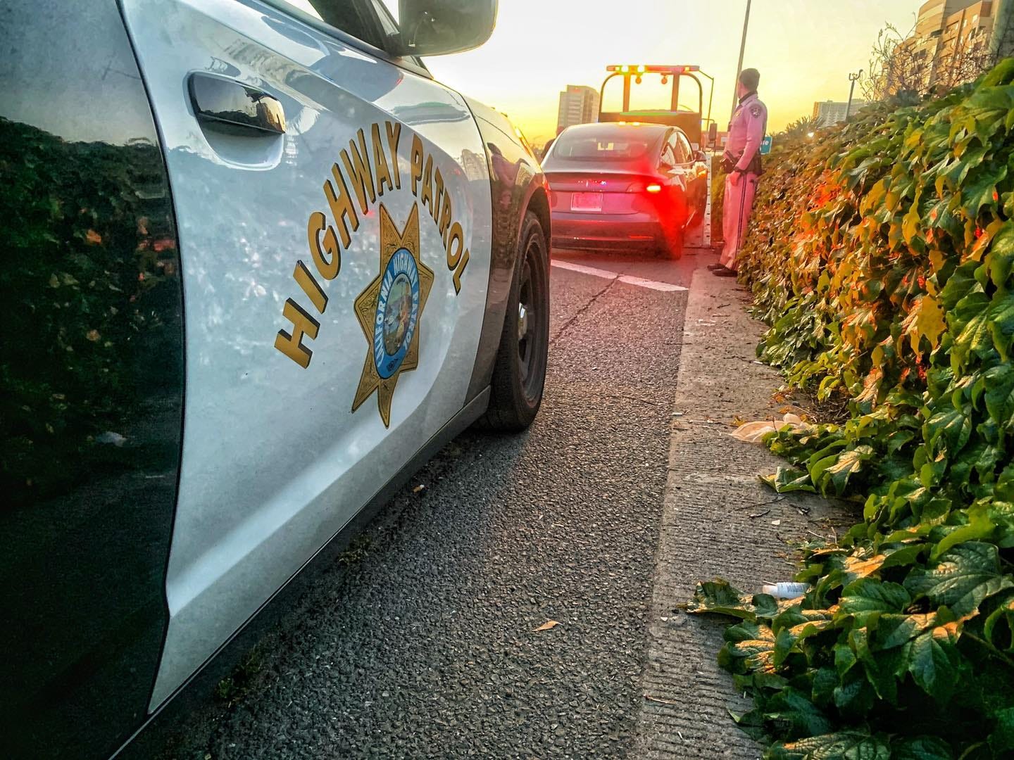 California Highway Patrol pulls over a Tesla.