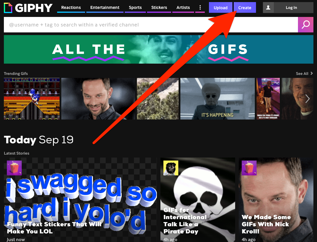 1 Giphy home page