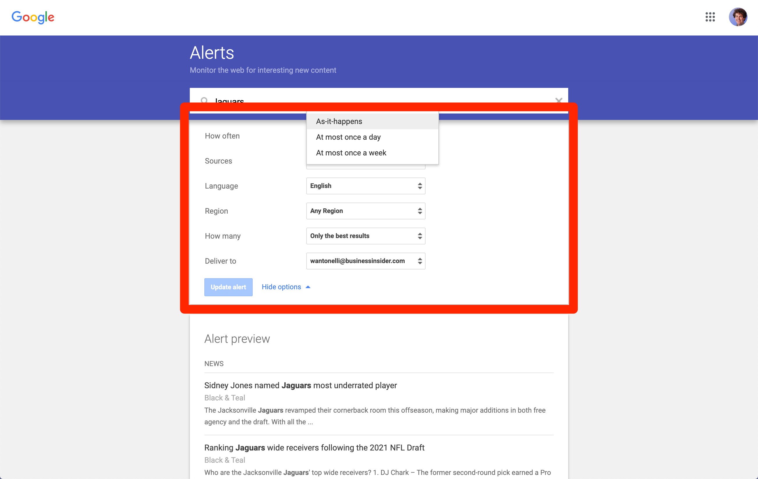 set up google alerts 1